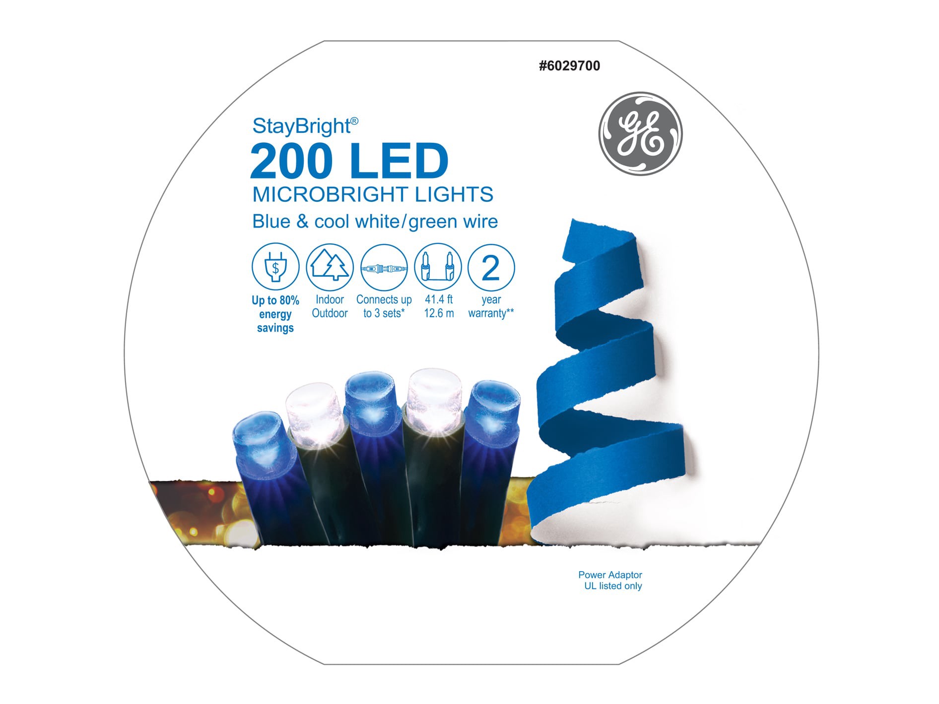slide 5 of 5, GE StayBright 200 -Count 41.4-ft Blue/White LED Plug-In Christmas String Lights, 1 ct
