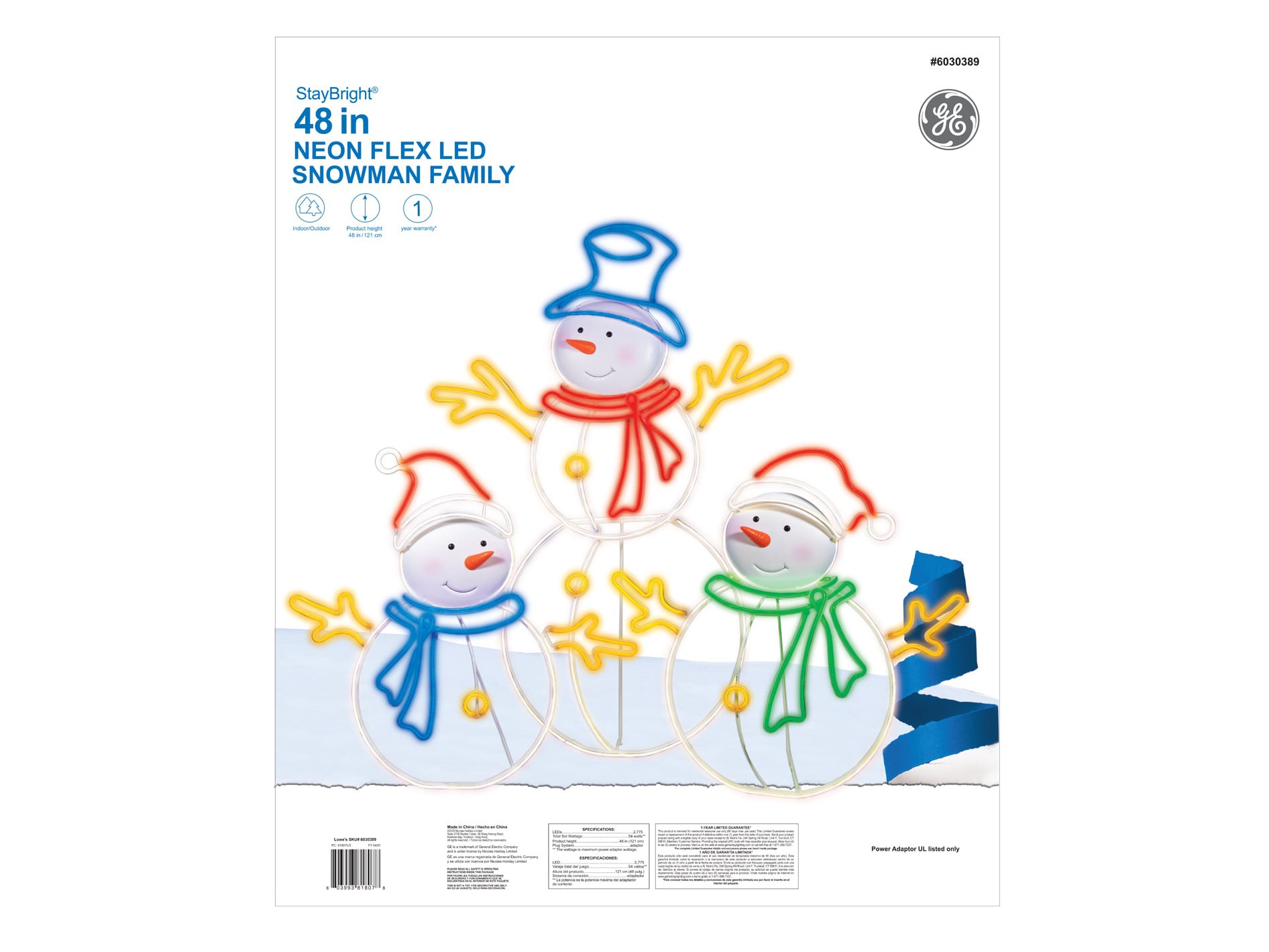 slide 6 of 6, GE 48-in Freestanding Snowman Yard decoration with Multicolor LED Lights, 1 ct