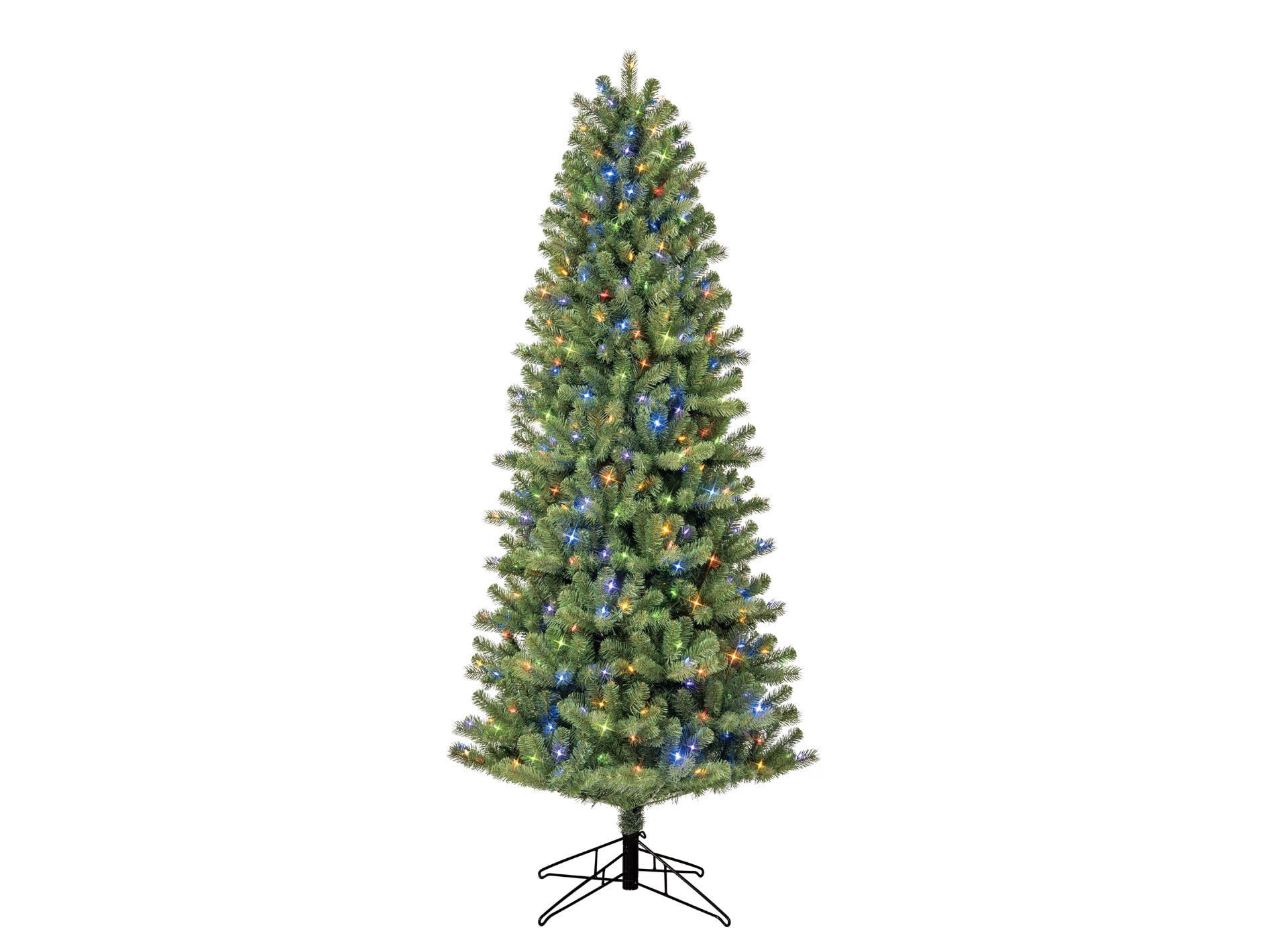 slide 2 of 6, GE 7-ft Colorado spruce Pre-lit Slim Artificial Christmas Tree with Multicolor LED Lights, 1 ct