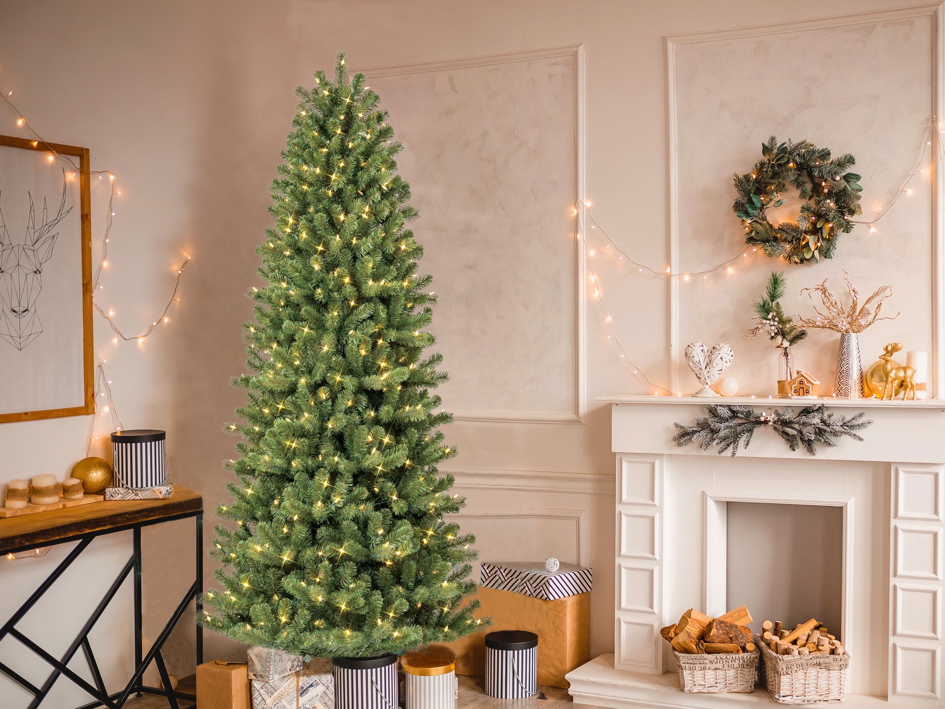 slide 6 of 6, GE 7-ft Colorado spruce Pre-lit Slim Artificial Christmas Tree with Multicolor LED Lights, 1 ct