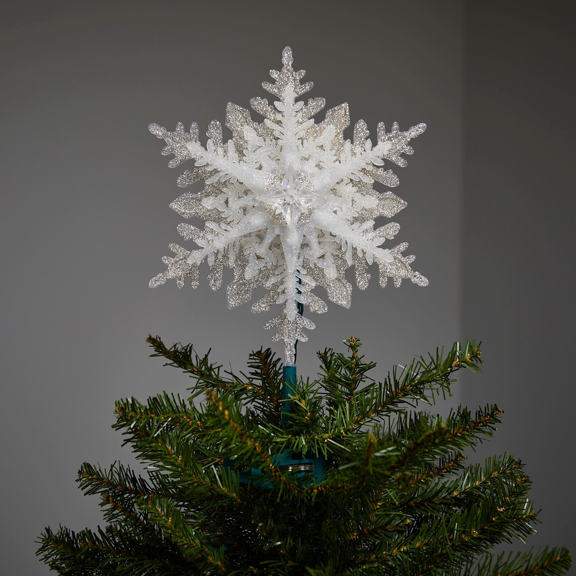 slide 4 of 6, GE 11-in Snowflake Silver Color Changing Christmas Tree Topper, 1 ct