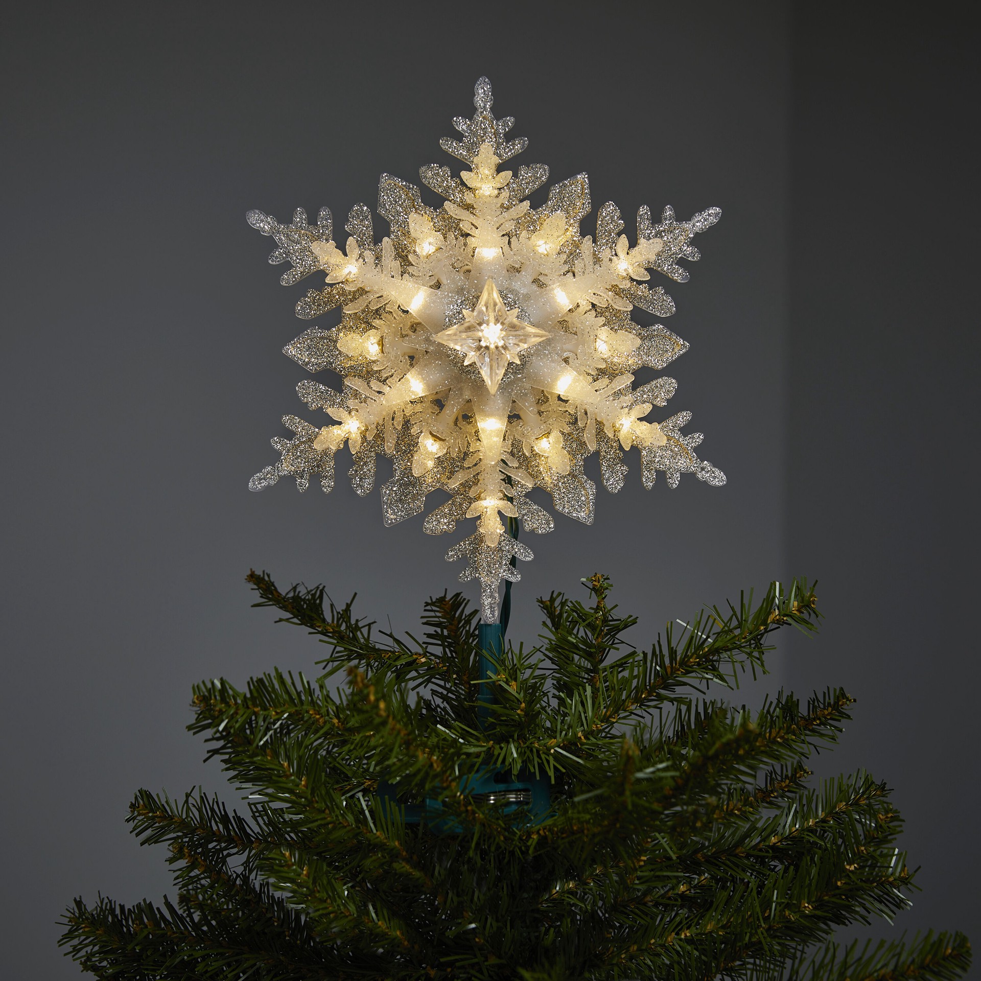 slide 5 of 6, GE 11-in Snowflake Silver Color Changing Christmas Tree Topper, 1 ct