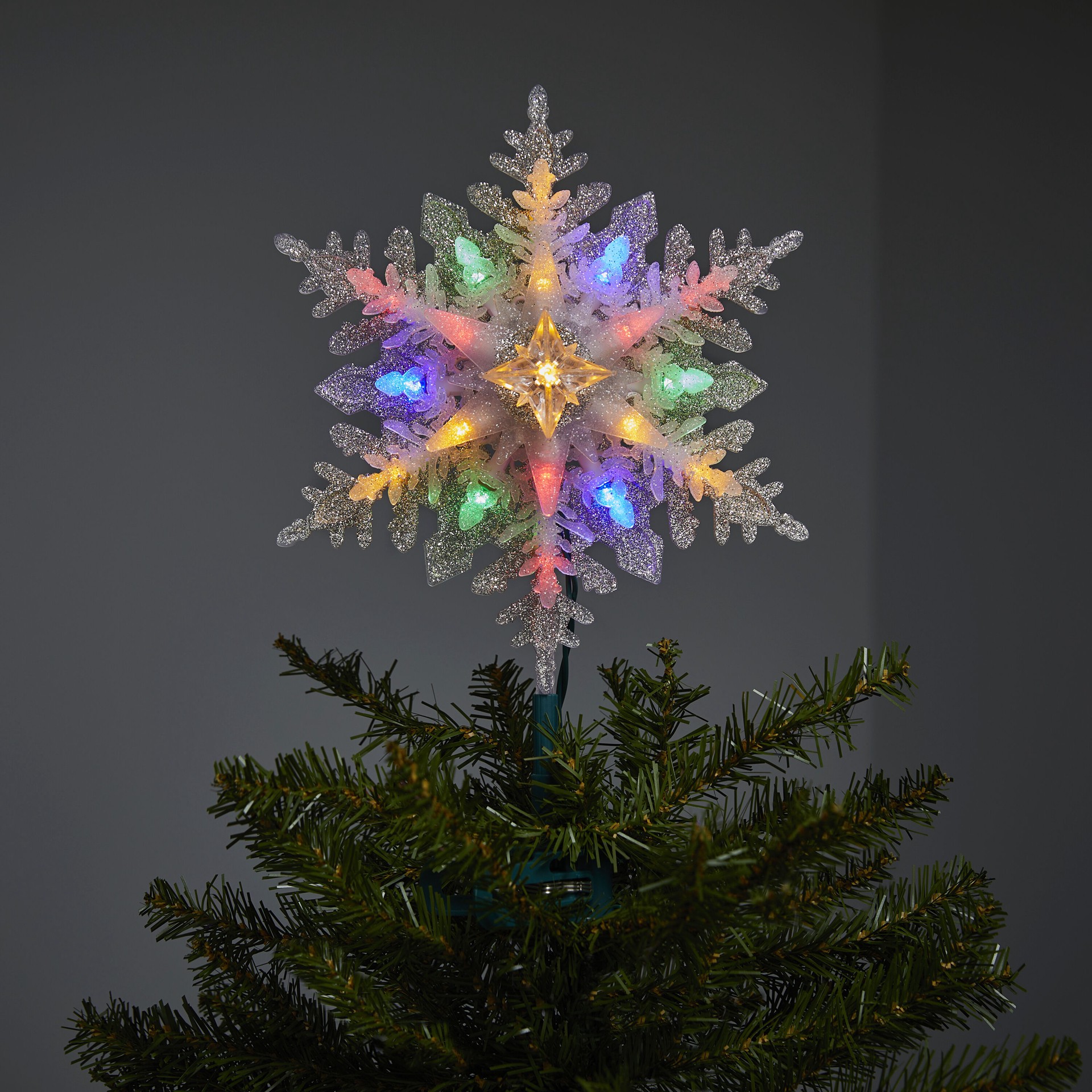 slide 6 of 6, GE 11-in Snowflake Silver Color Changing Christmas Tree Topper, 1 ct