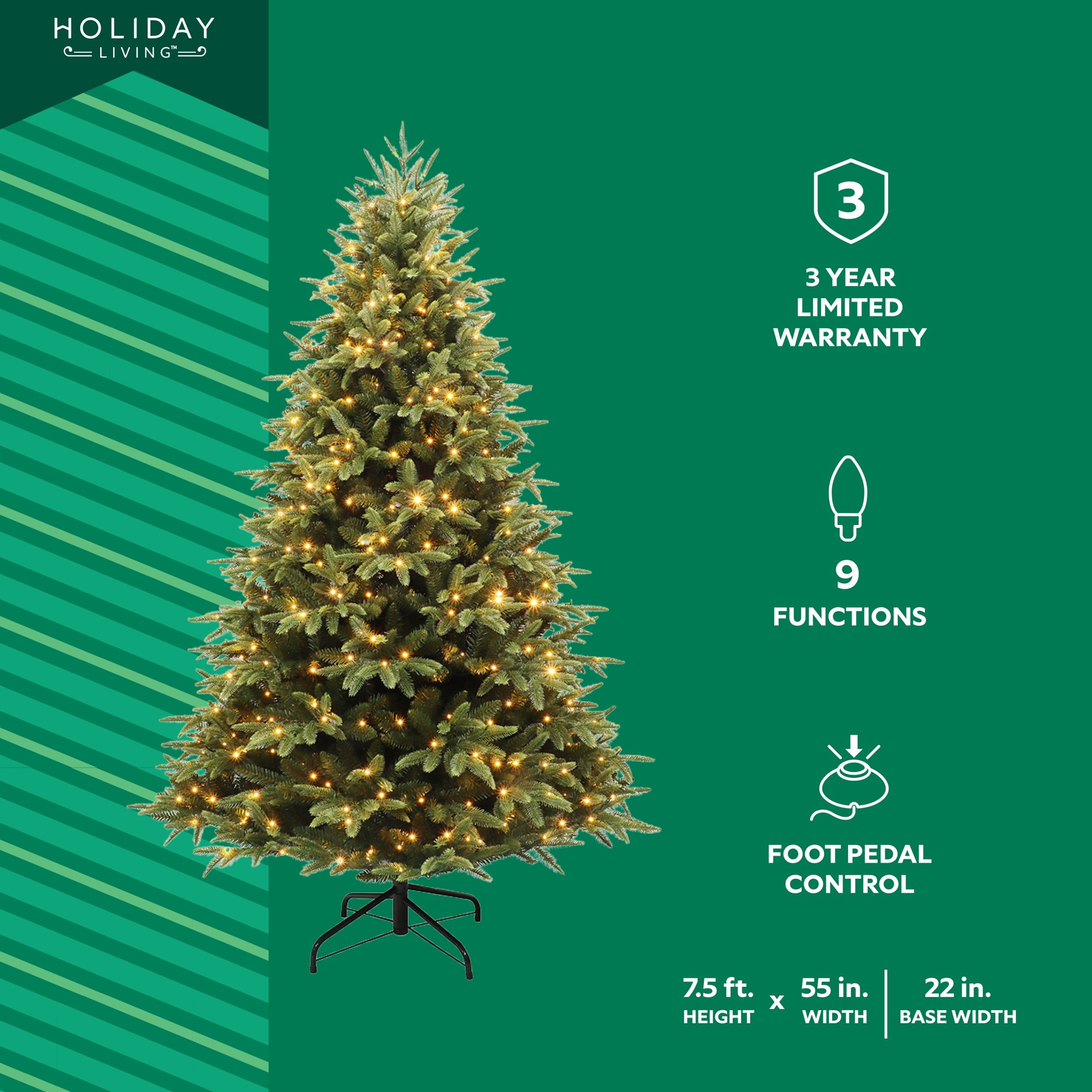 slide 2 of 6, Holiday Living 7.5-ft Parque Pre-lit Artificial Christmas Tree with Twinkling Color Changing LED Lights, 1 ct