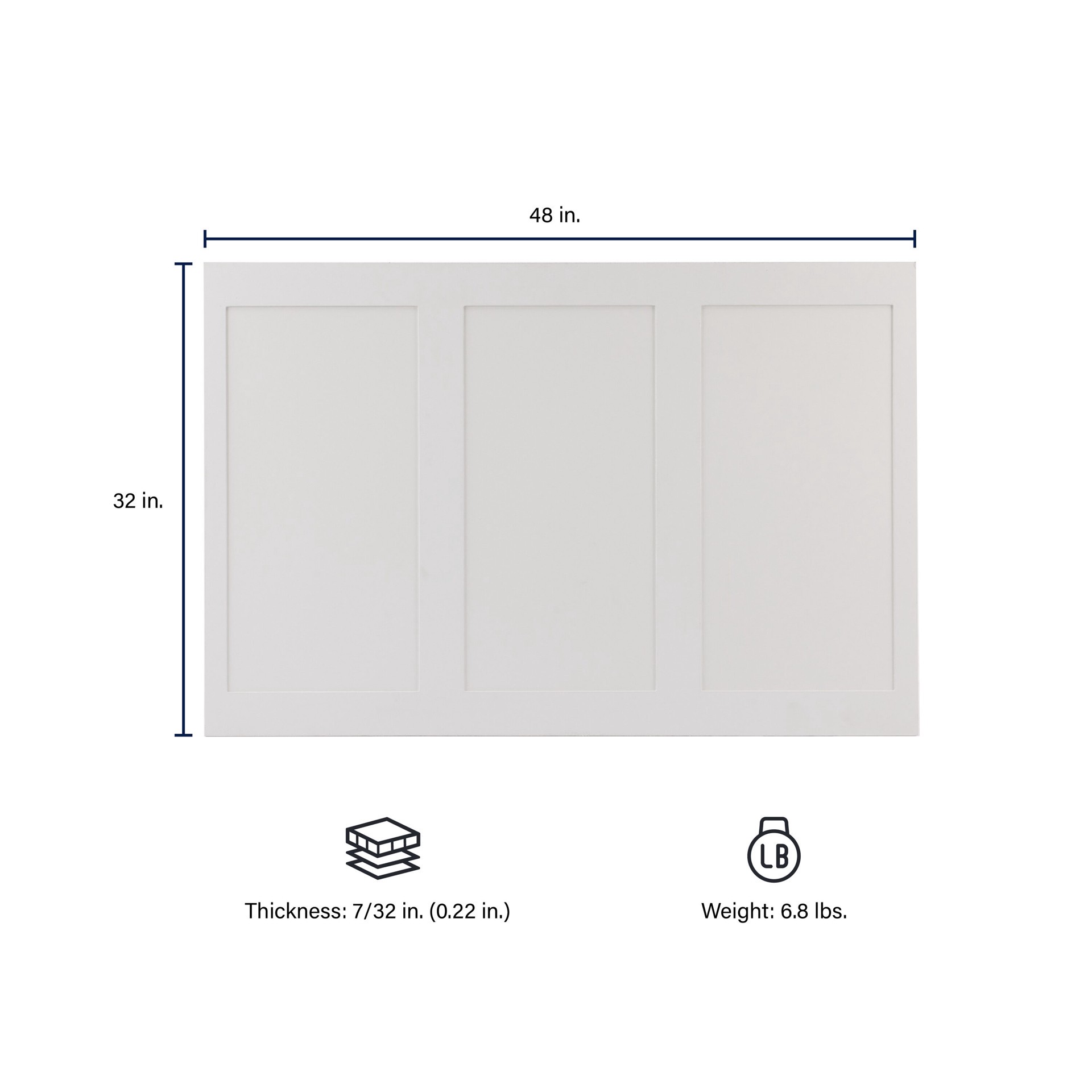 slide 6 of 6, Style Selections 48-in x 32-in Smooth Shaker Style White MDF Wainscoting Geometric Wall Panel ( 10.67-sq ft ), 1 ct