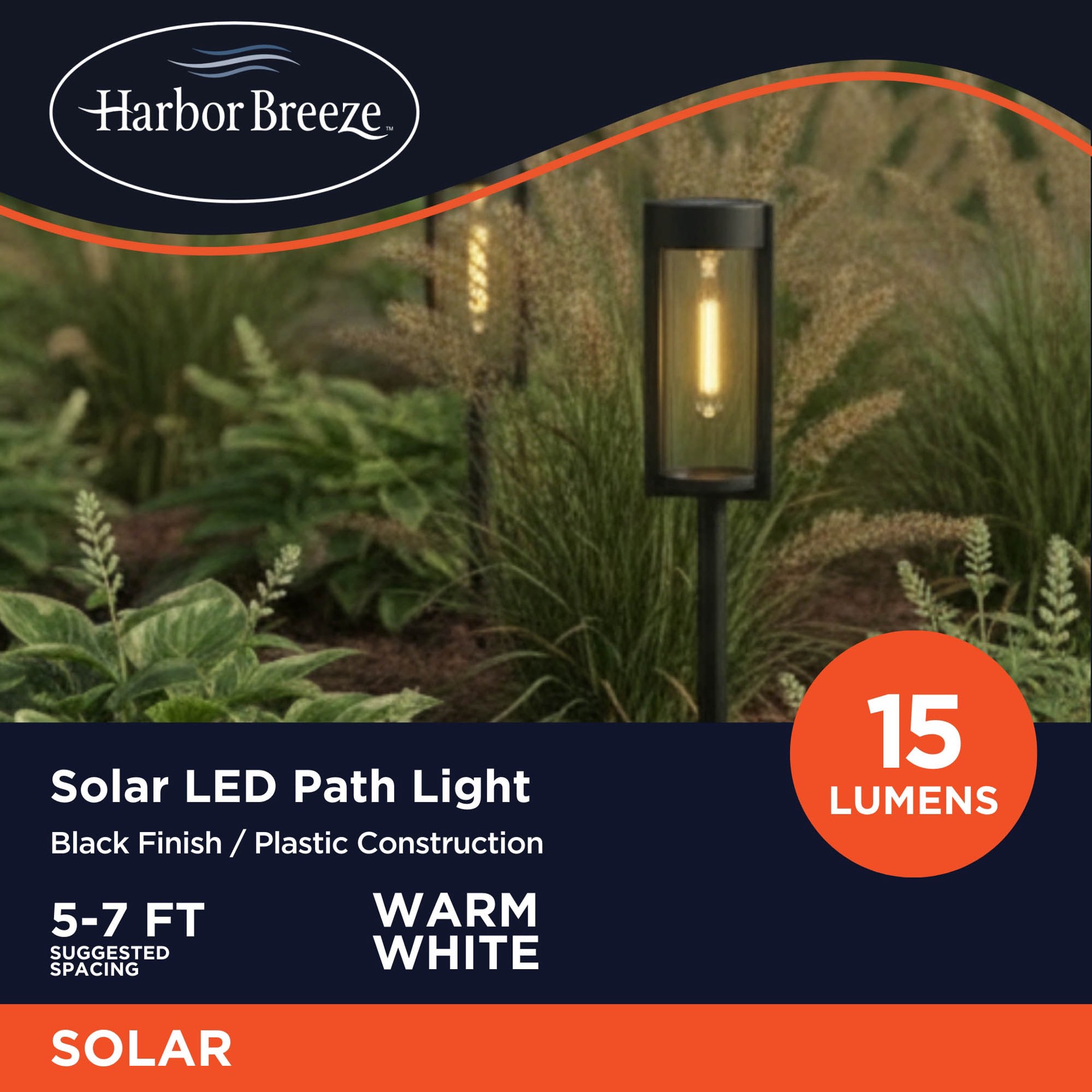 slide 3 of 6, Harbor Breeze 15 -Lumens Matte Black Solar LED Outdoor Path Light ( 3000-K ), 1 ct