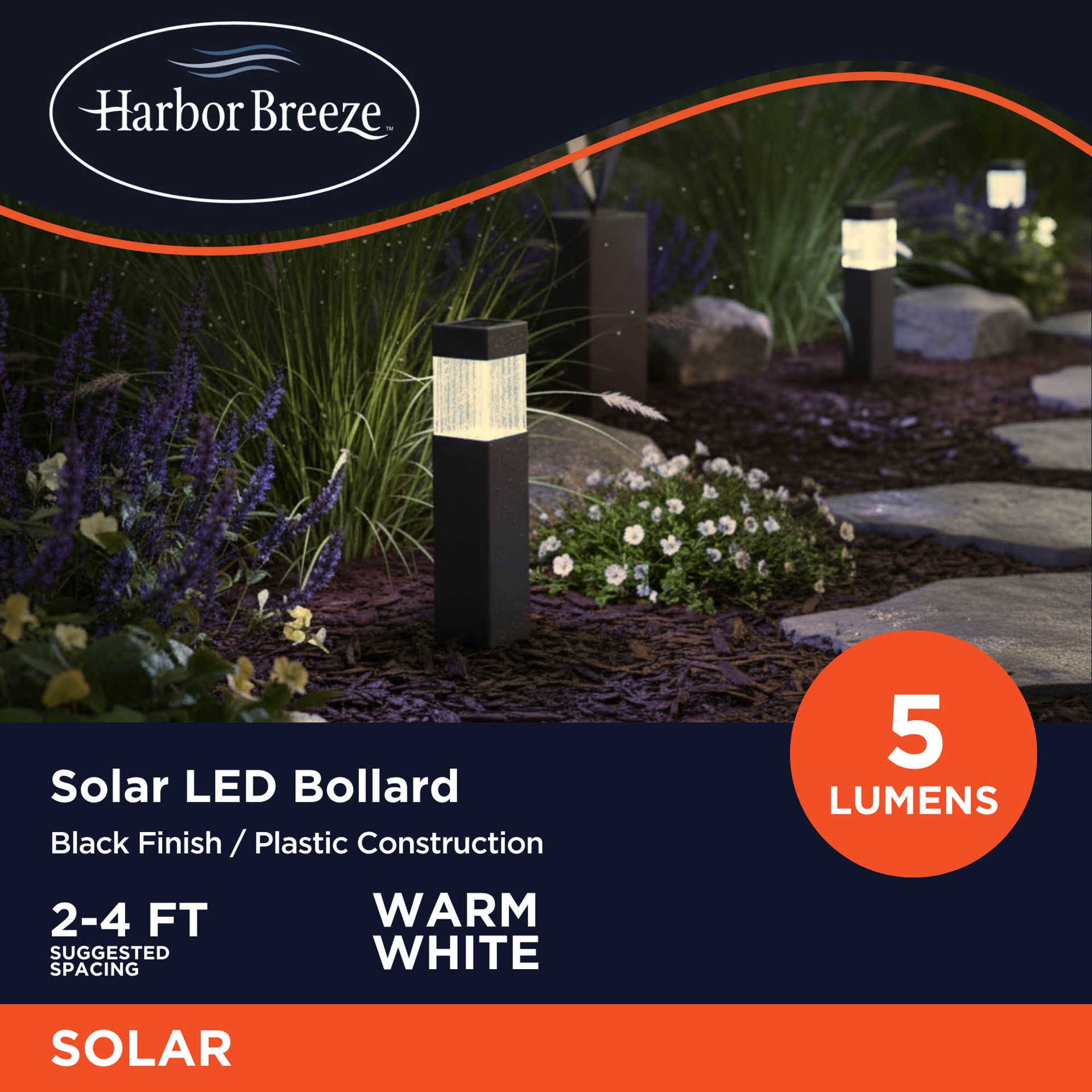 slide 3 of 6, Harbor Breeze 5 -Lumens 0.03 -Watt Matte Black Solar LED Outdoor Path Light ( 3000-K ), 1 ct