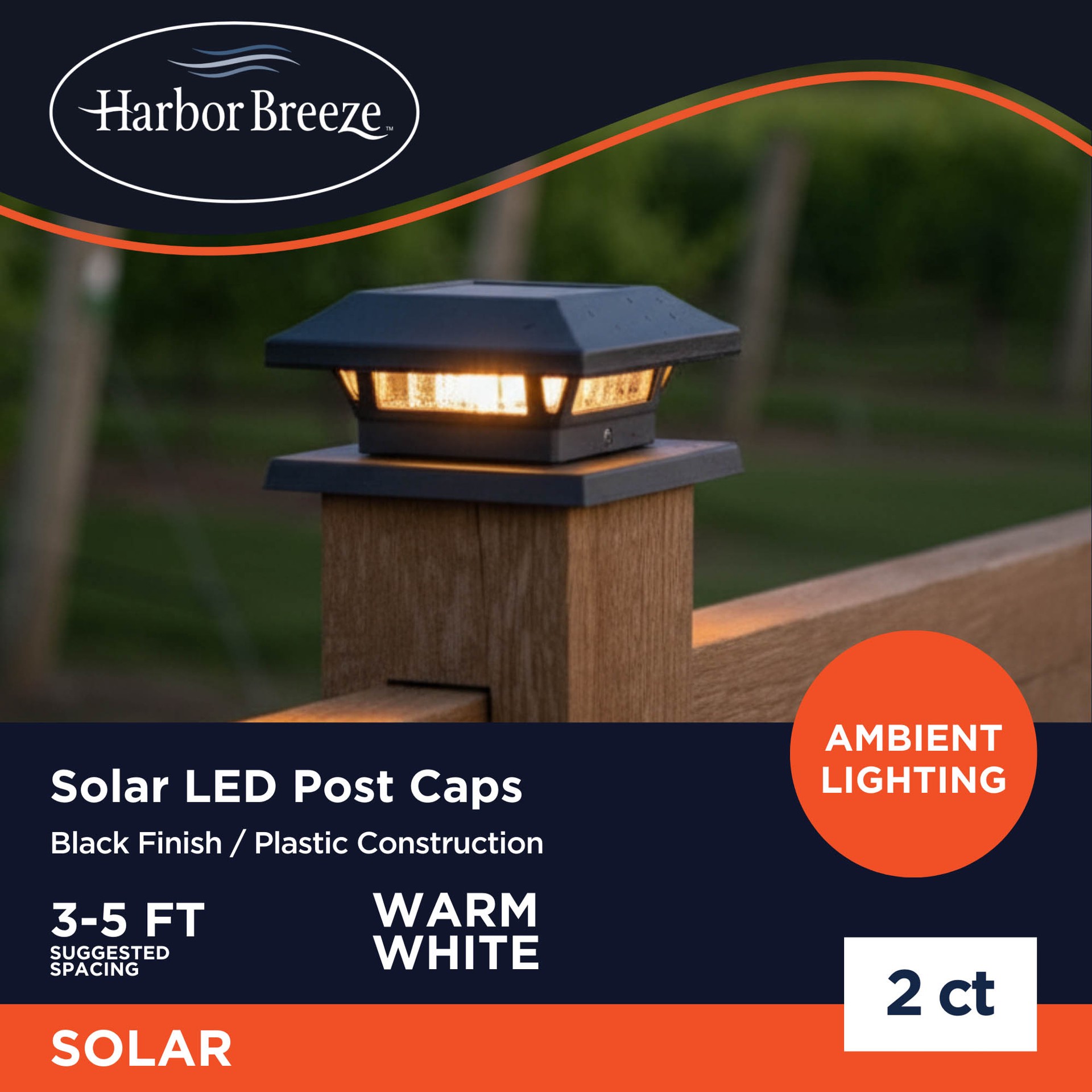 slide 3 of 6, Harbor Breeze Solar 4-in x 4-in Matte Black LED Outdoor Post cap light 2 -Pack, 1 ct