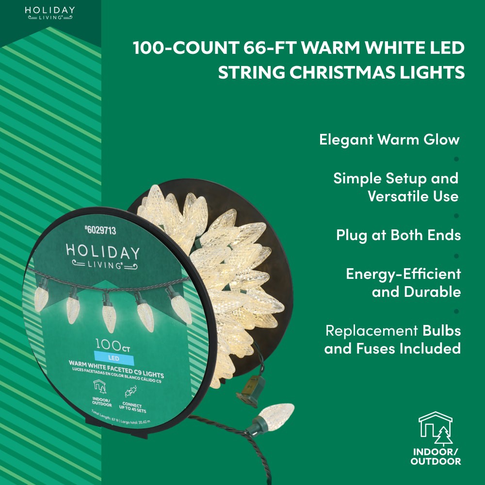 slide 2 of 5, Holiday Living 100-count 66-ft Warm White LED String Christmas Lights, 1 ct