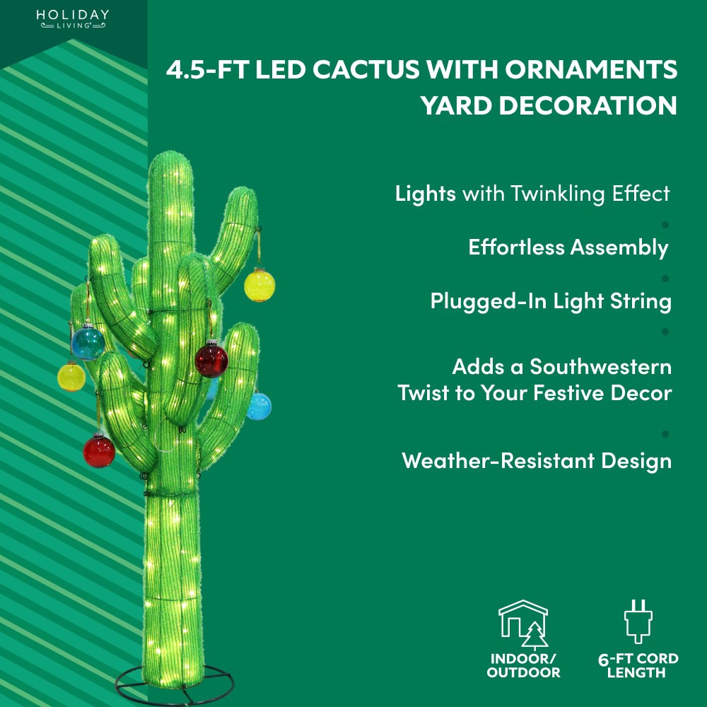 slide 2 of 4, Holiday Living 4.5-ft LED Cactus with Ornaments Yard Decoration, 1 ct