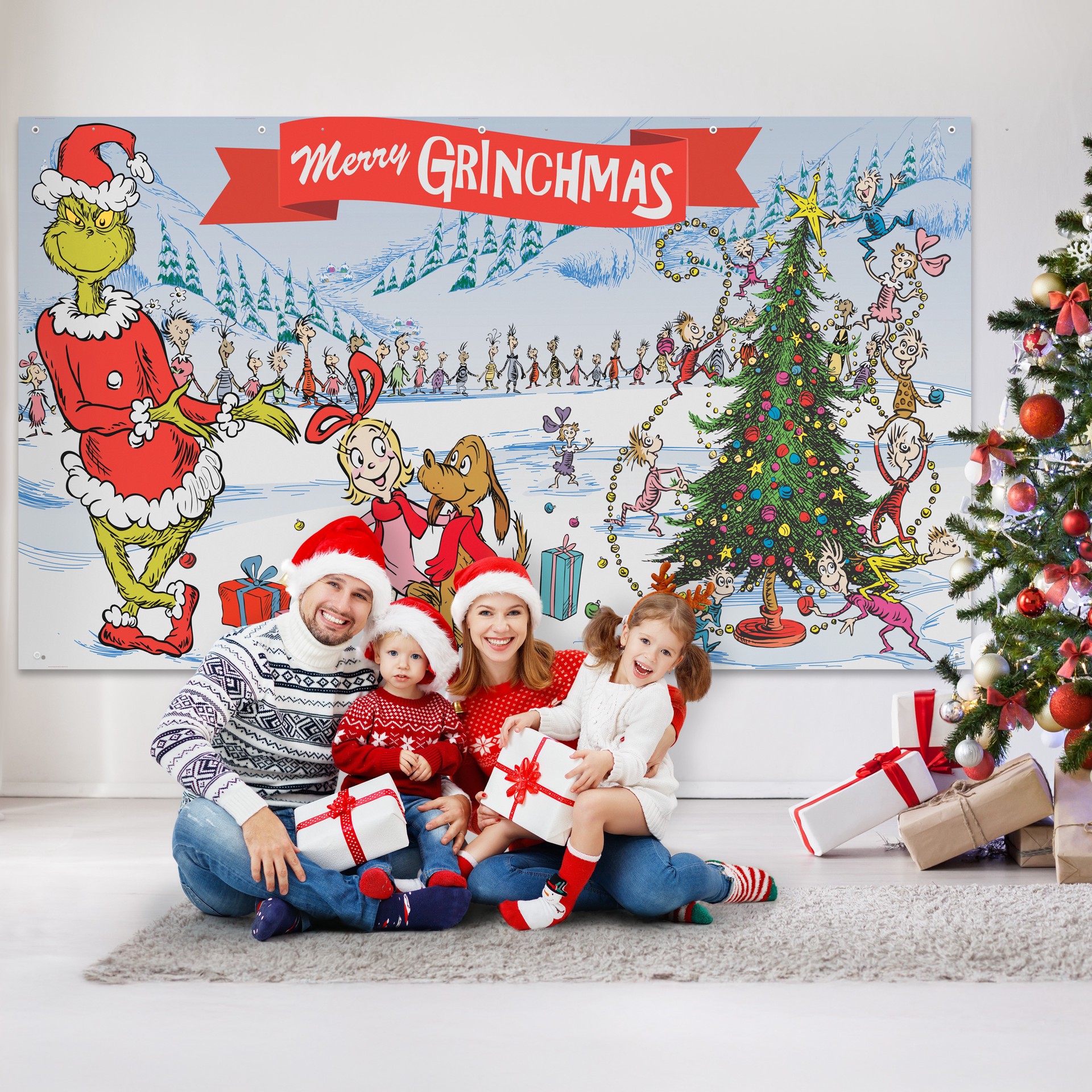 slide 5 of 5, Grinch Multi Color Merry Christmas Fabric Wall Art, 1 ct
