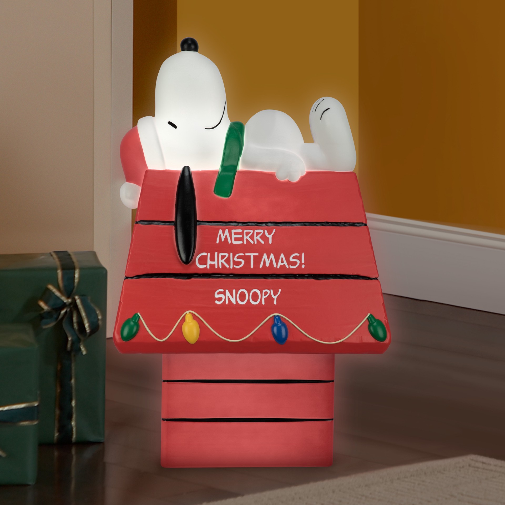 slide 6 of 6, Peanuts 3-ft LED Snoopy Doghouse Christmas Blow Mold, 1 ct