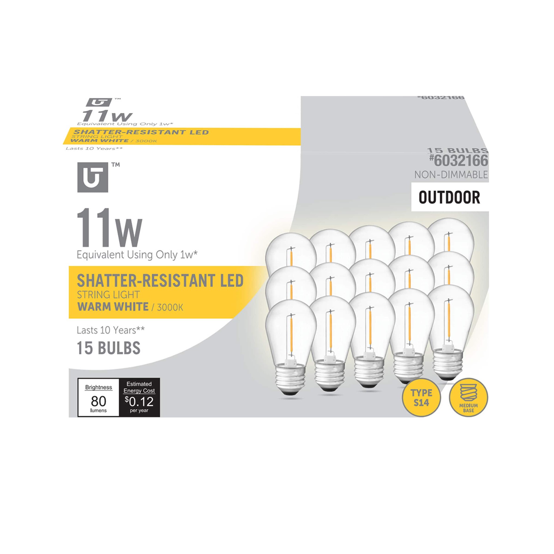 slide 1 of 6, Utilitech 11 -Watt EQ S14 Warm white Medium base (E-26) LED General purpose Light Bulb 15 -Pack, 1 ct