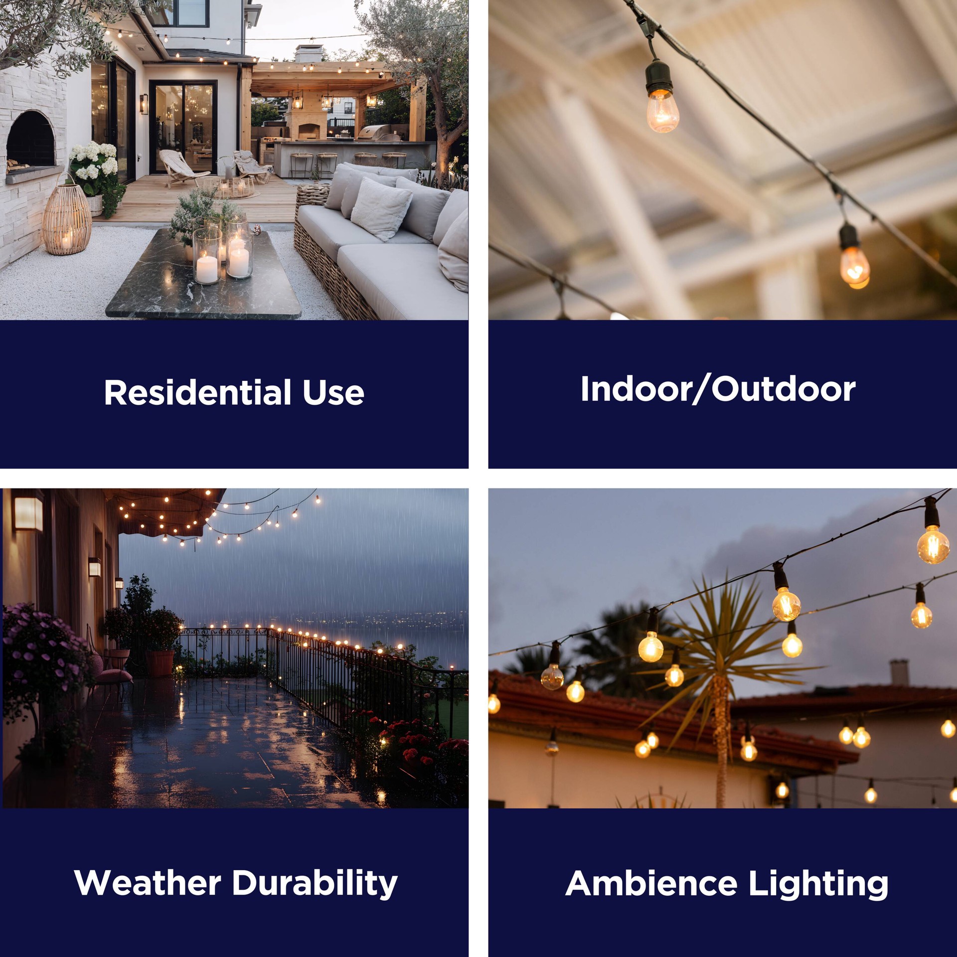 slide 4 of 6, Harbor Breeze 48-ft Plug-in Black Indoor/Outdoor String Light with 18 White -Light LED Edison Bulbs, 1 ct