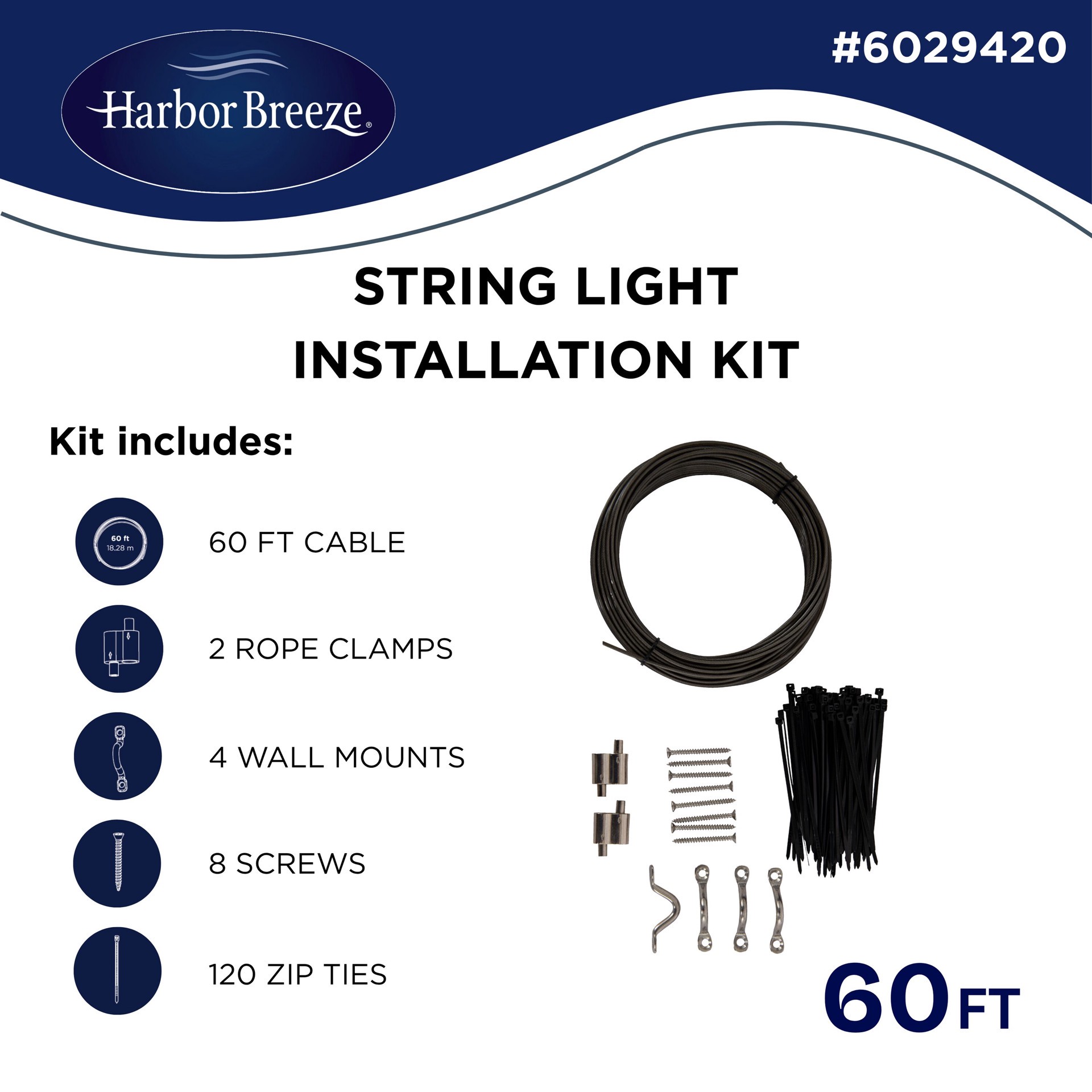 slide 3 of 4, Harbor Breeze 60FT String Light Installation Kit, 1 ct