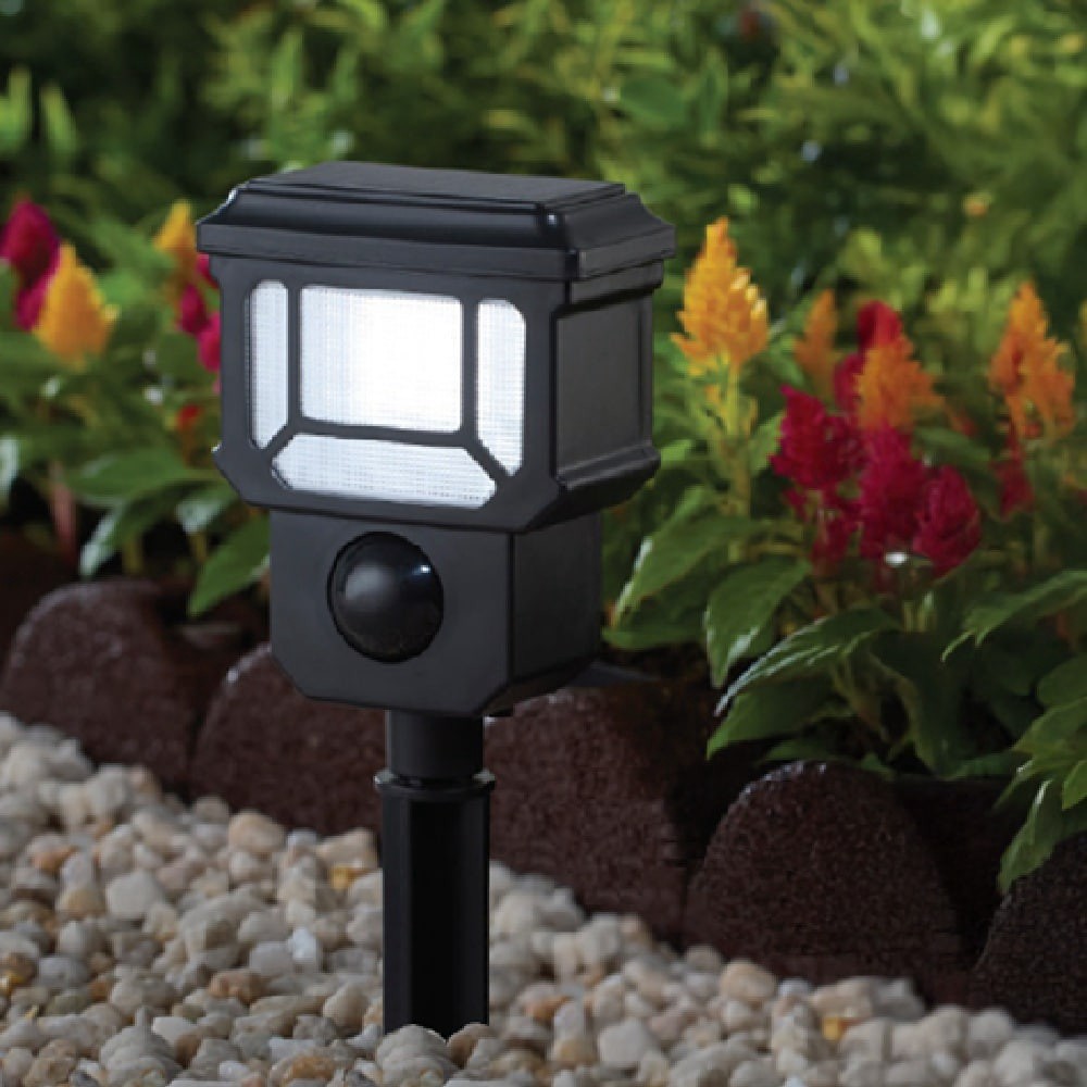 slide 3 of 6, Harbor Breeze 200 -Lumens 3.8 -Watt Matte Black Solar LED Outdoor Path Light with Motion Sensor ( 5000-K ), 1 ct
