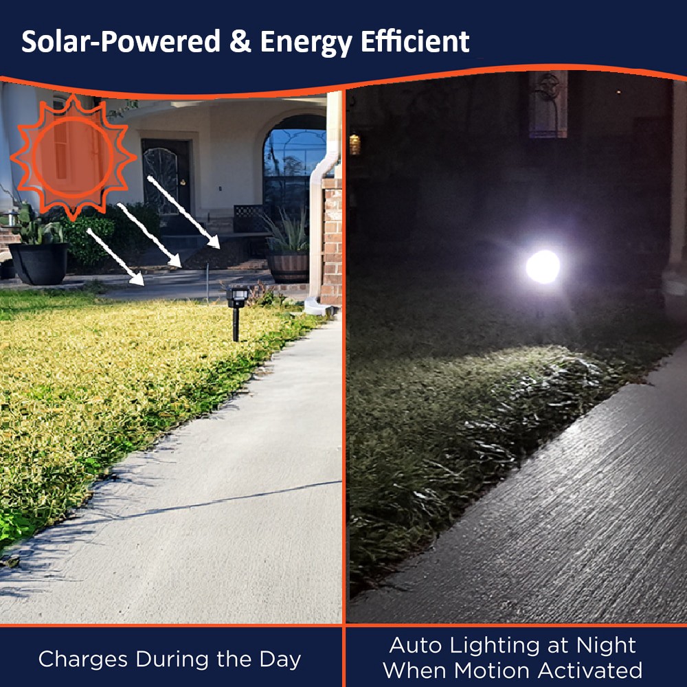 slide 4 of 6, Harbor Breeze 200 -Lumens 3.8 -Watt Matte Black Solar LED Outdoor Path Light with Motion Sensor ( 5000-K ), 1 ct