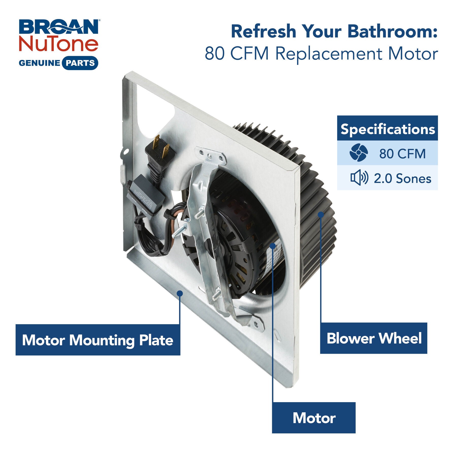 slide 2 of 6, Broan-NuTone 80 CFM, 2.5 Sones Assembly Kit Replacement Bath Fan Motor, 1 ct