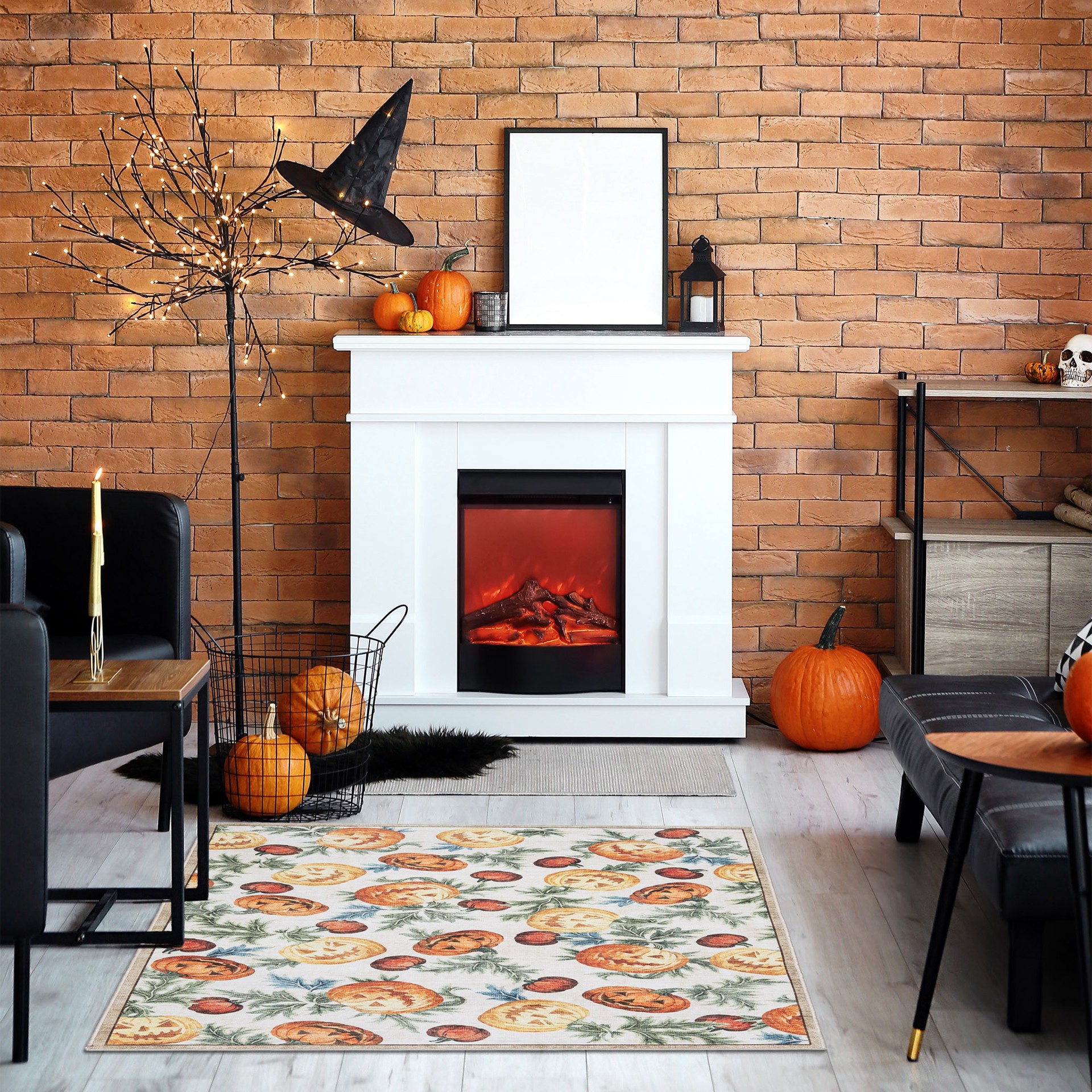 slide 2 of 6, Haunted Living Halloween 2025 3 x 5 (ft) Loomed Lanterns Rectangular Indoor Abstract Global Machine washable Pet Friendly Area rug, 1 ct