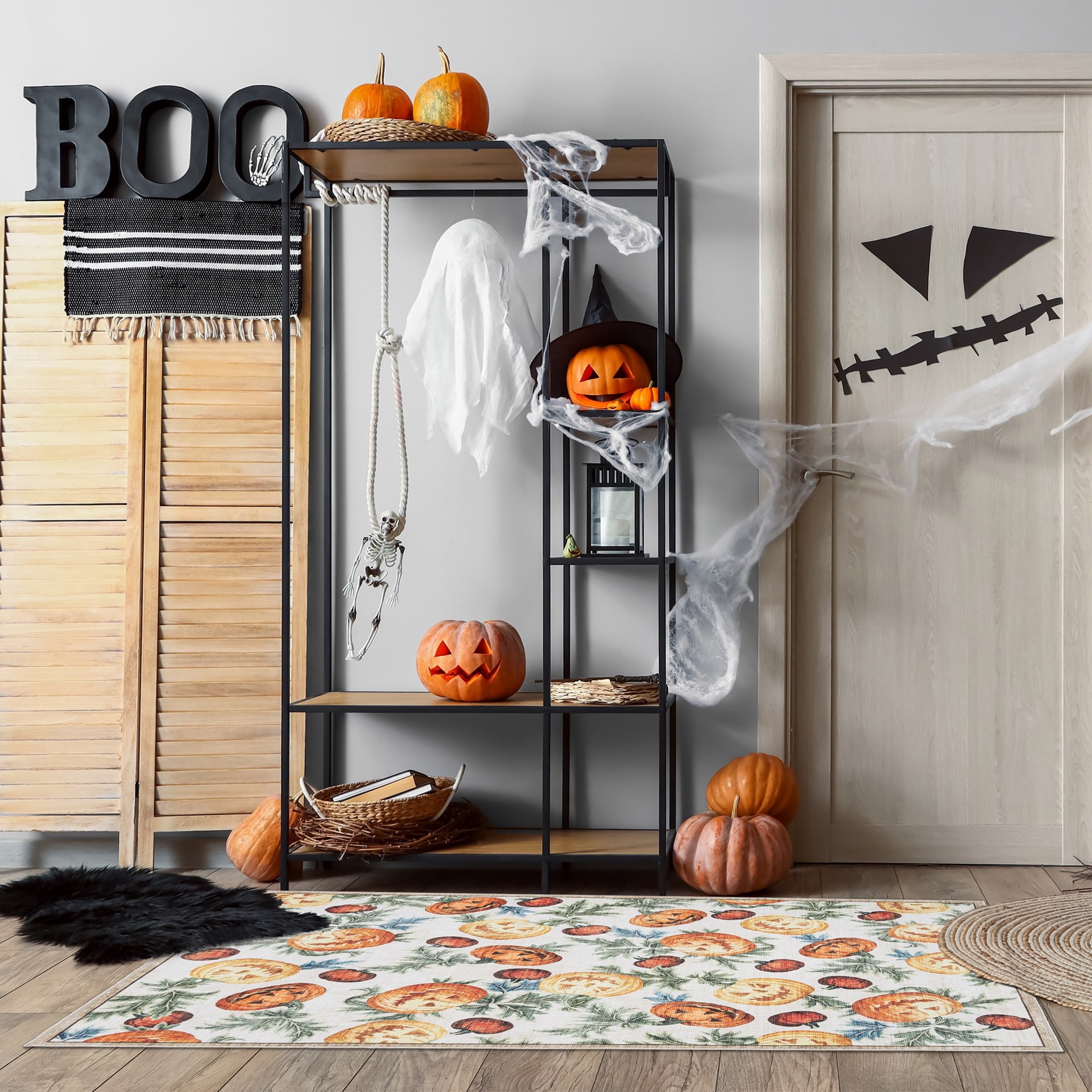slide 3 of 6, Haunted Living Halloween 2025 3 x 5 (ft) Loomed Lanterns Rectangular Indoor Abstract Global Machine washable Pet Friendly Area rug, 1 ct