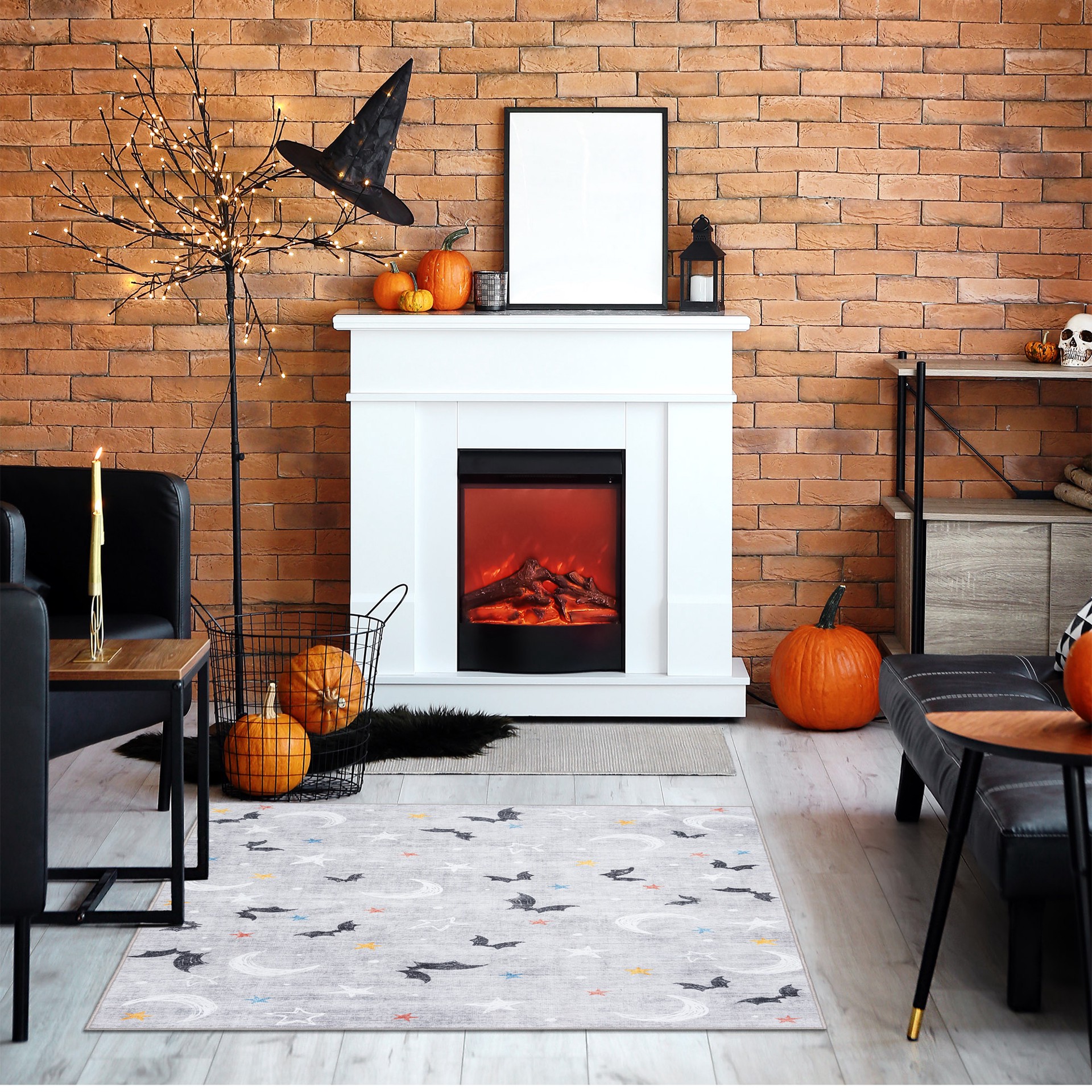 slide 2 of 6, Haunted Living Halloween 2025 3 x 5 (ft) Loomed Bats Rectangular Indoor Abstract Global Machine washable Pet Friendly Area rug, 1 ct