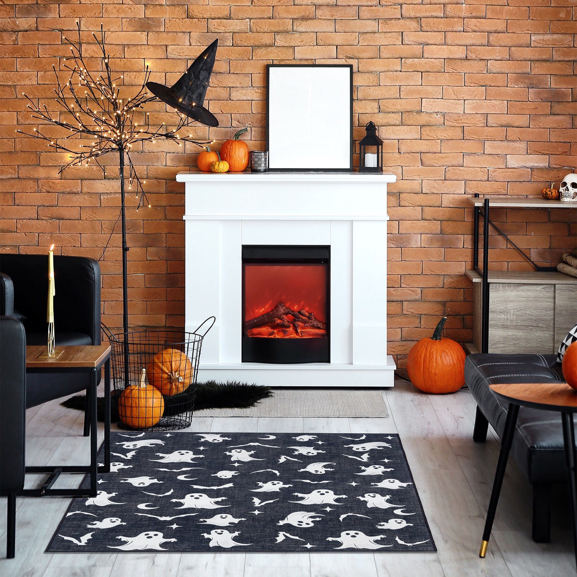 slide 2 of 6, Haunted Living Halloween 2025 3 x 5 (ft) Loomed Ghosts Rectangular Indoor Abstract Global Machine washable Pet Friendly Area rug, 1 ct