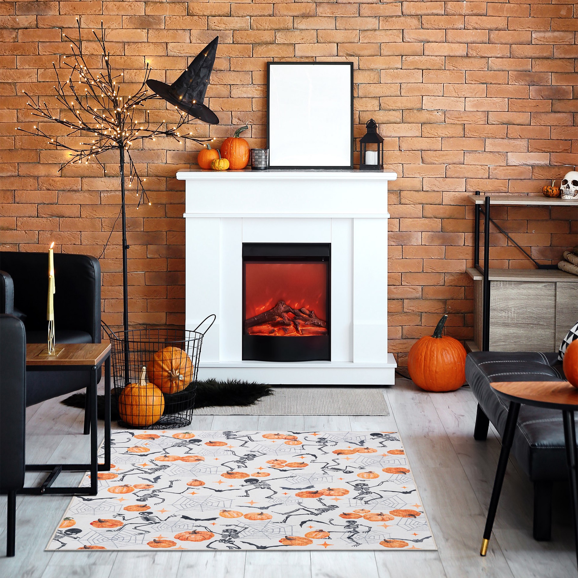 slide 2 of 6, Haunted Living Halloween 2025 3 x 5 (ft) Loomed Skeletons Rectangular Indoor Abstract Global Machine washable Pet Friendly Area rug, 1 ct