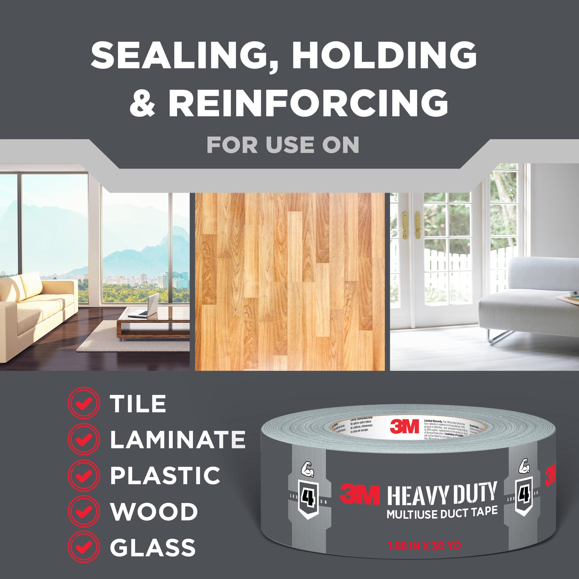 slide 5 of 6, 3M Heavy Duty Red Rubberized Duct Tape 1.88-in x 20 Yard(s), 1 ct