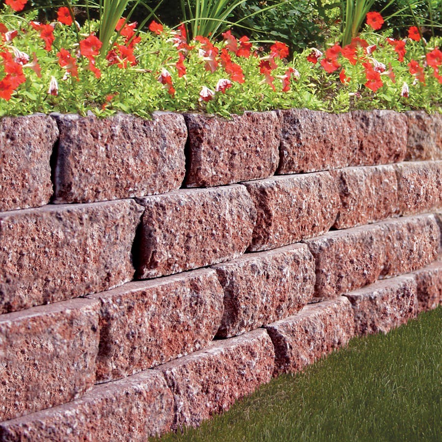 slide 2 of 5, 4-in H x 12-in L x 7-in D Red Concrete Retaining wall block, 1 ct