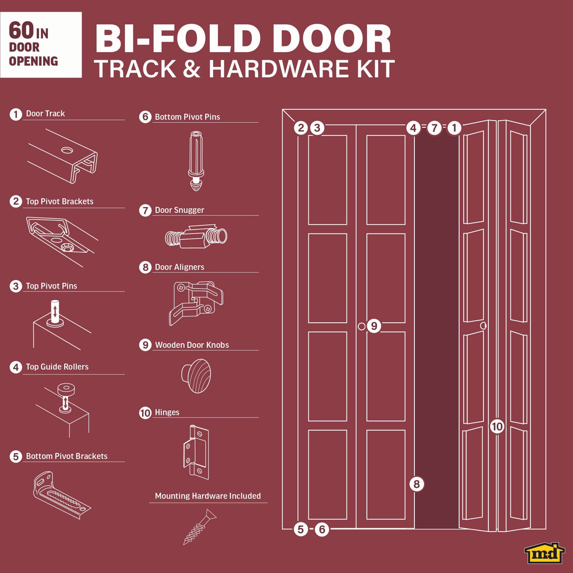 slide 2 of 6, M-D 60-in Bifold Closet Door Track kit, 1 ct
