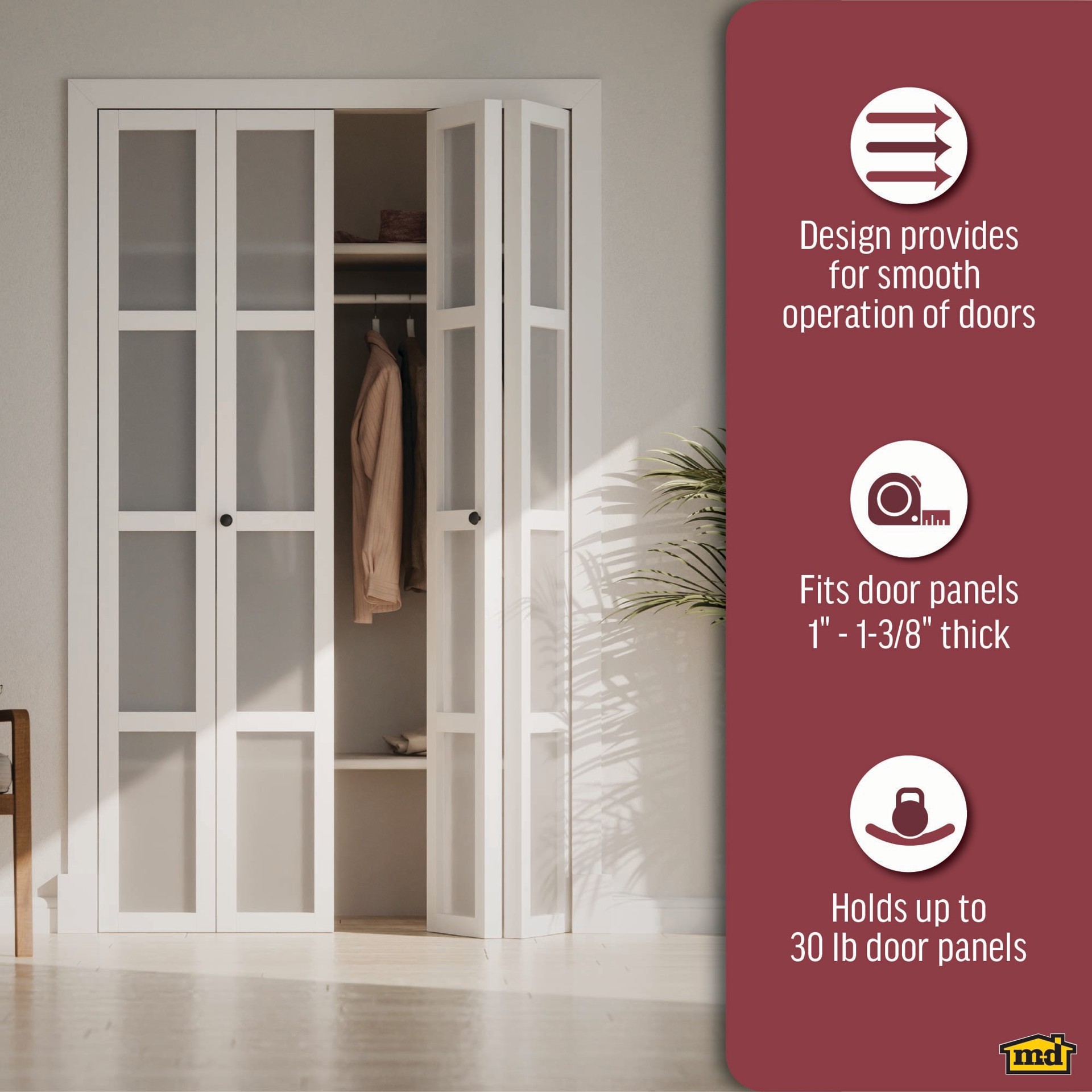 slide 3 of 6, M-D 60-in Bifold Closet Door Track kit, 1 ct