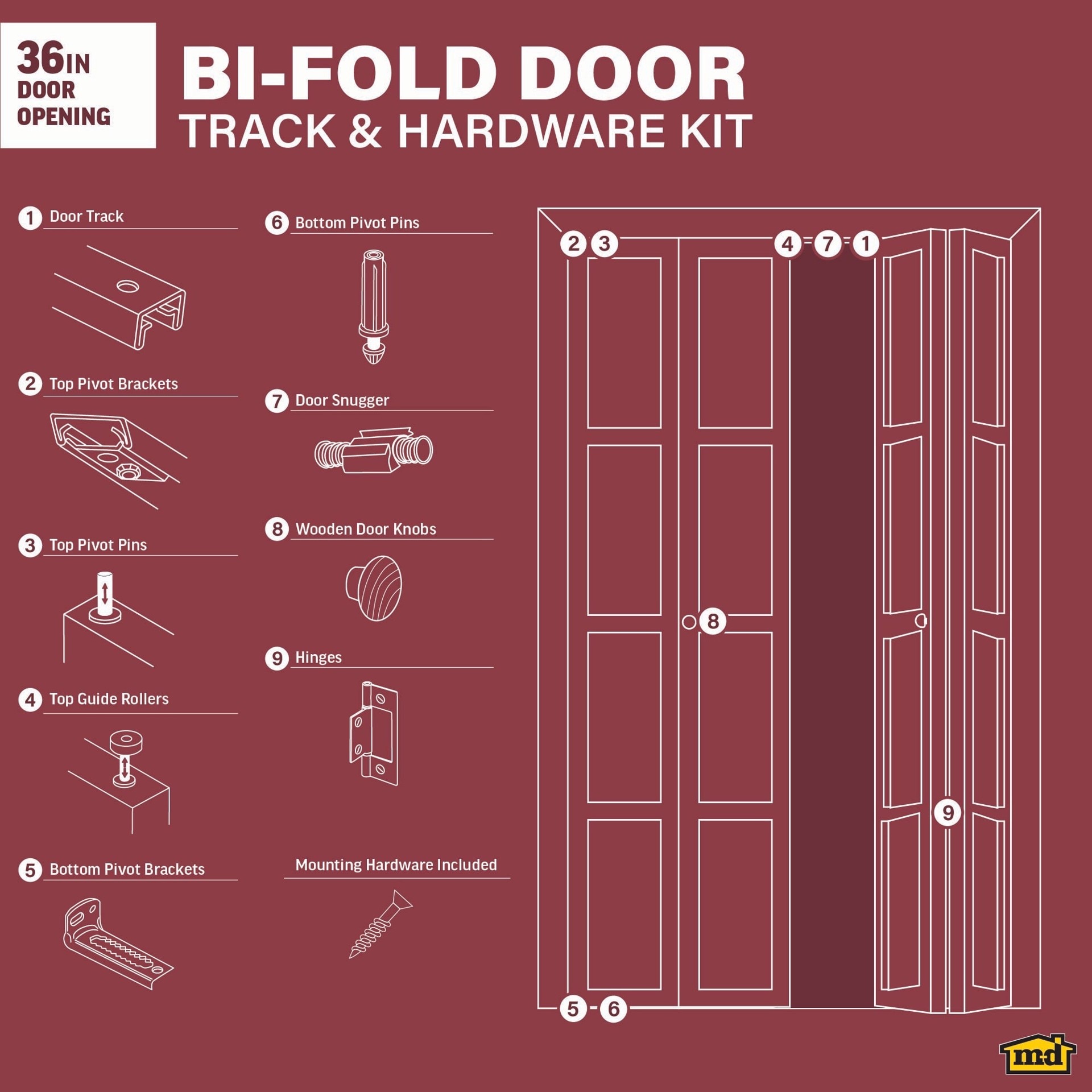 slide 2 of 6, M-D 36-in Bifold Closet Door Track kit, 1 ct