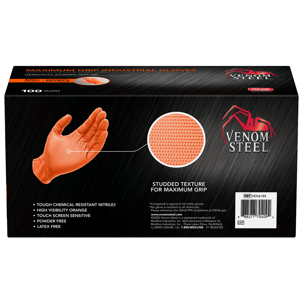 slide 2 of 6, Venom Steel Heavy Duty One size fits all 100 -Count Textured -Grip Nitrile Disposable cleaning gloves 50 -Pairs, 1 ct