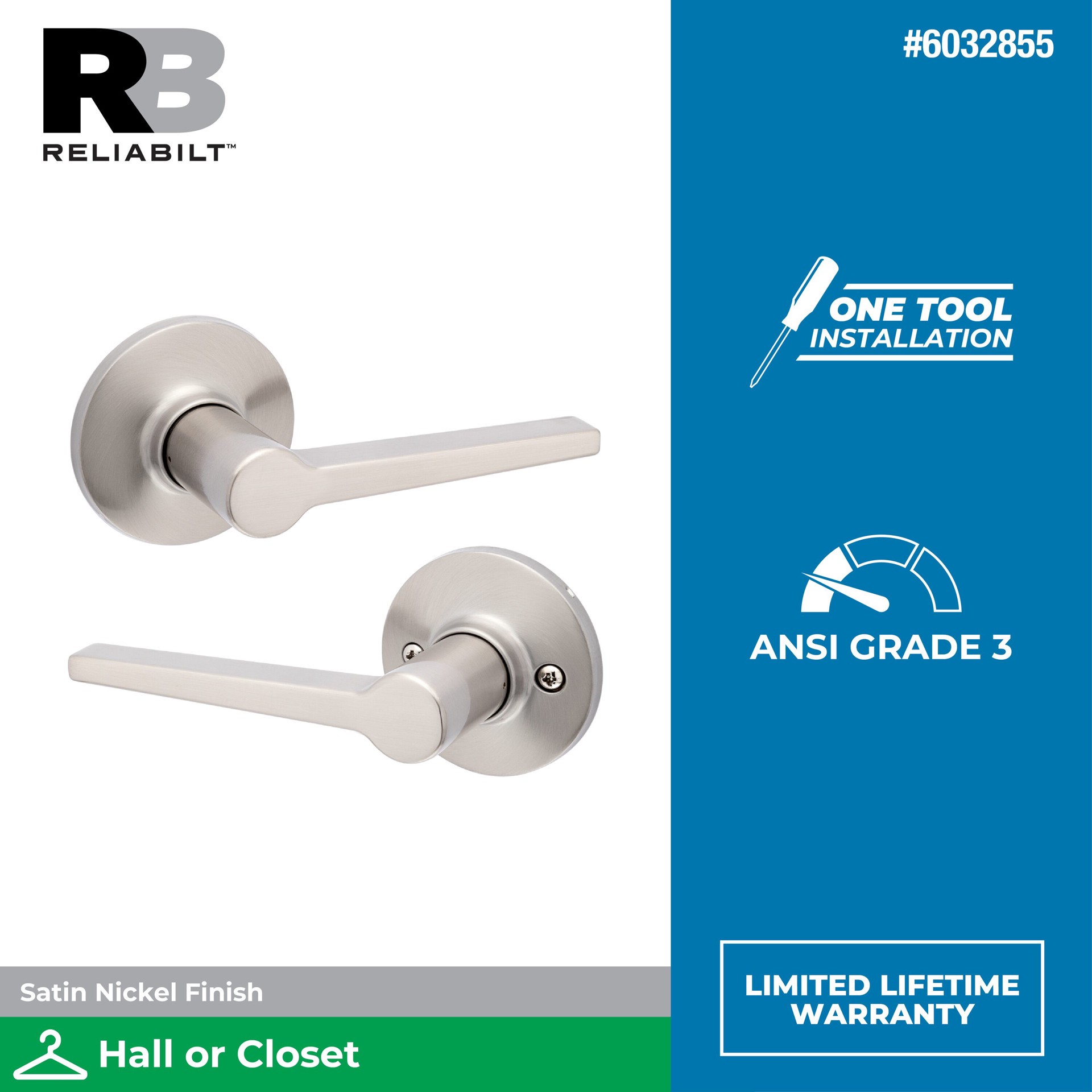 slide 2 of 6, RELIABILT Dallas Satin Nickel Hall/Closet Passage Door Handle Contractor Pack 6 -Pack, 1 ct