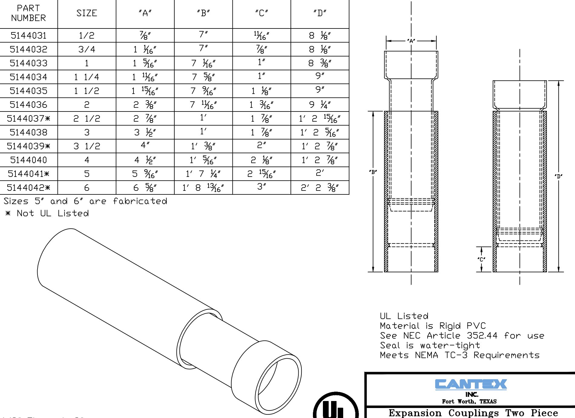 slide 3 of 4, CANTEX 3-in Schedule 40, Schedule 80 PVC Coupling Conduit Fittings, 1 ct