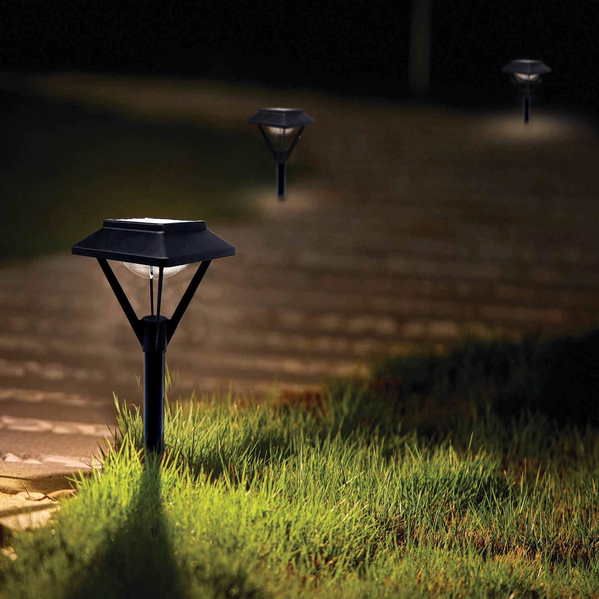 slide 5 of 6, Harbor Breeze Pyramid Path 20 -Lumens Black Solar LED Outdoor Path Light ( 3300-K ), 1 ct