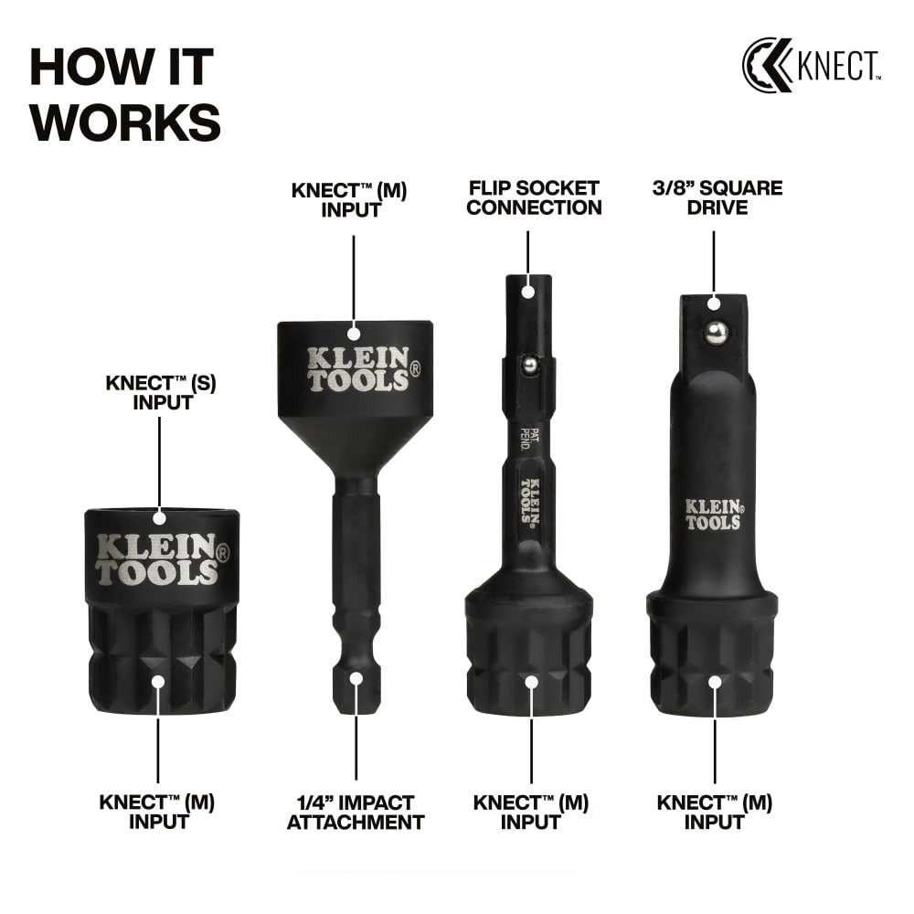 slide 3 of 6, Klein Tools KNECT (M) Impact Socket Adapter Set, 1 ct