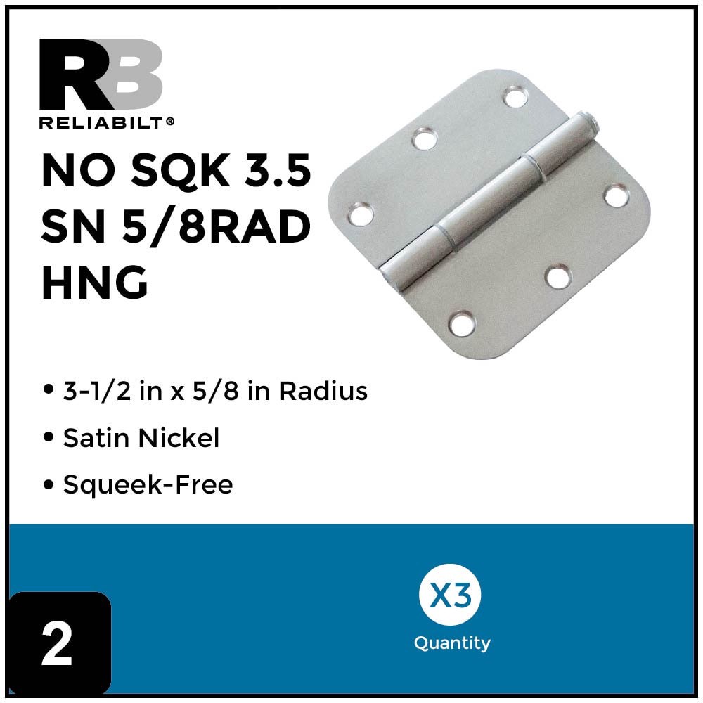 slide 3 of 6, RELIABILT No-Squeak 3-1/2-in H x 5/8-in Radius Satin Nickel Mortise Interior/Exterior Door Hinge 3 -Pack, 1 ct