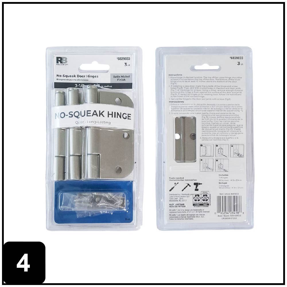 slide 5 of 6, RELIABILT No-Squeak 3-1/2-in H x 5/8-in Radius Satin Nickel Mortise Interior/Exterior Door Hinge 3 -Pack, 1 ct