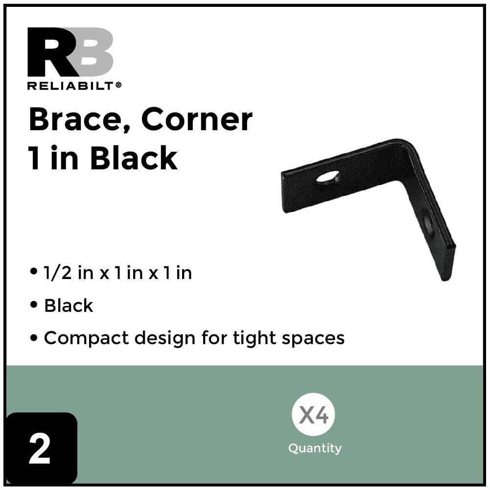 slide 3 of 6, RELIABILT 1-in x 1-in x 1-in 14 -Gauge Black Steel Corner brace 4 -Pack, 1 ct
