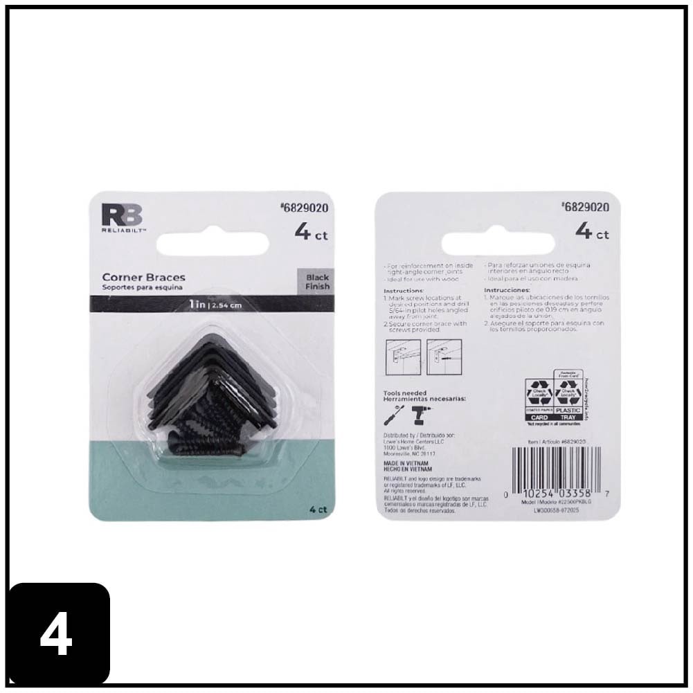 slide 5 of 6, RELIABILT 1-in x 1-in x 1-in 14 -Gauge Black Steel Corner brace 4 -Pack, 1 ct