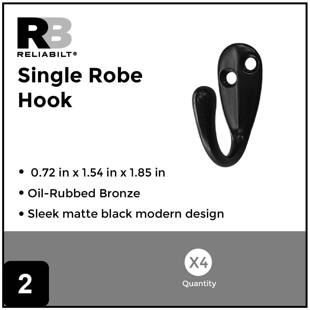 slide 3 of 6, RELIABILT 4 -Pack 1 -Hook 0.72-in x 1.45-in H Oil-rubbed Bronze Decorative Wall Hook ( 15-lb Capacity), 1 ct
