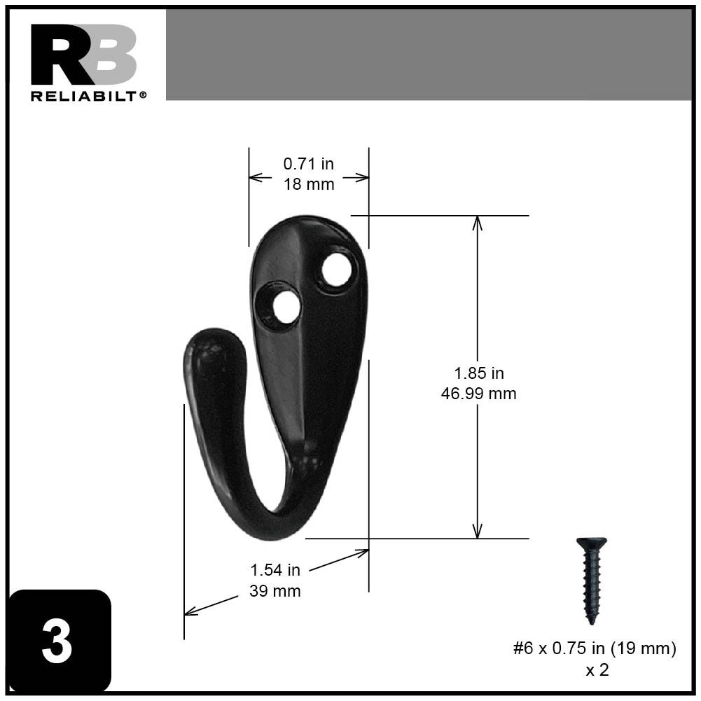 slide 4 of 6, RELIABILT 4 -Pack 1 -Hook 0.72-in x 1.45-in H Oil-rubbed Bronze Decorative Wall Hook ( 15-lb Capacity), 1 ct