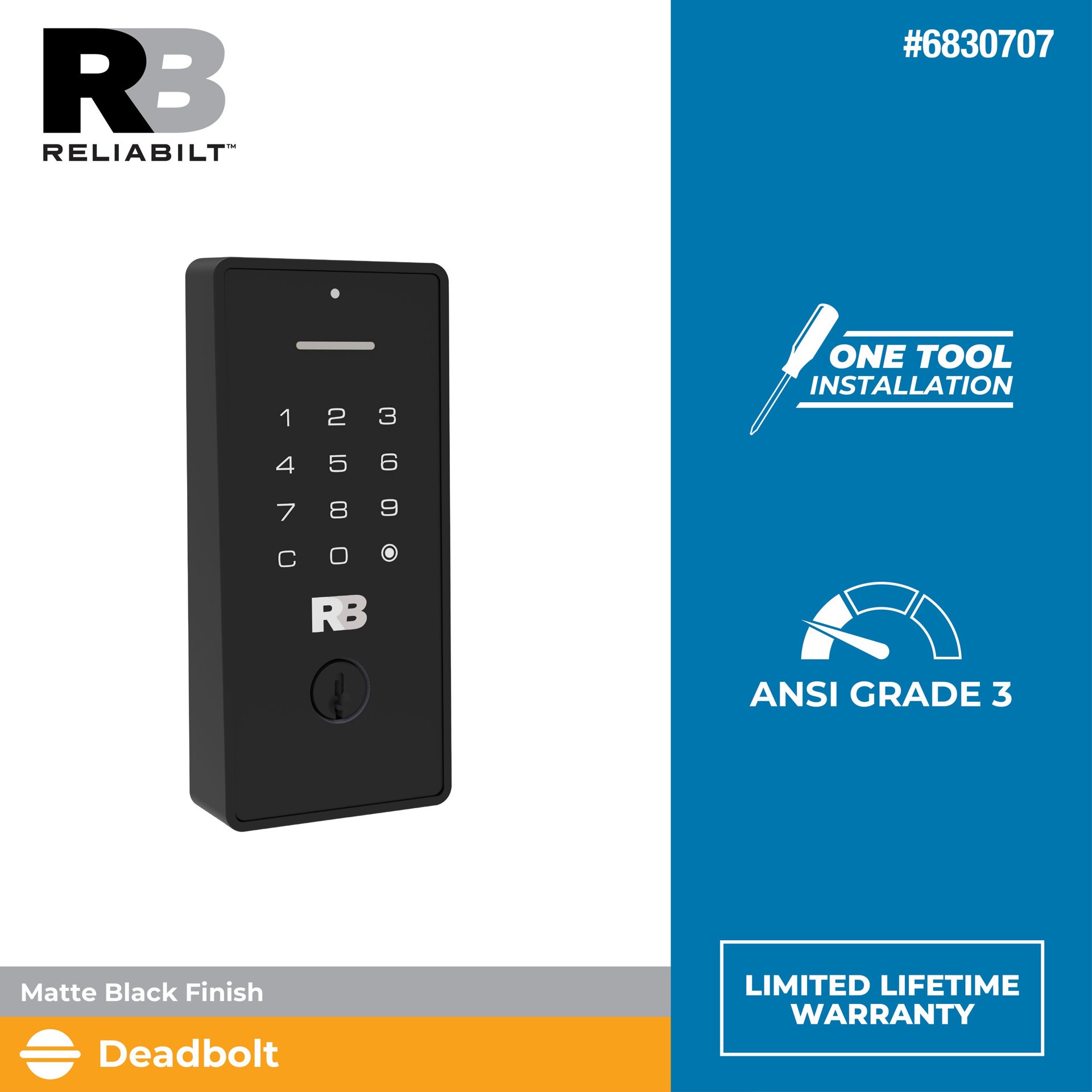 slide 2 of 5, RELIABILT Rollins Matte Black Keypad Electronic Deadbolt Lock, 1 ct