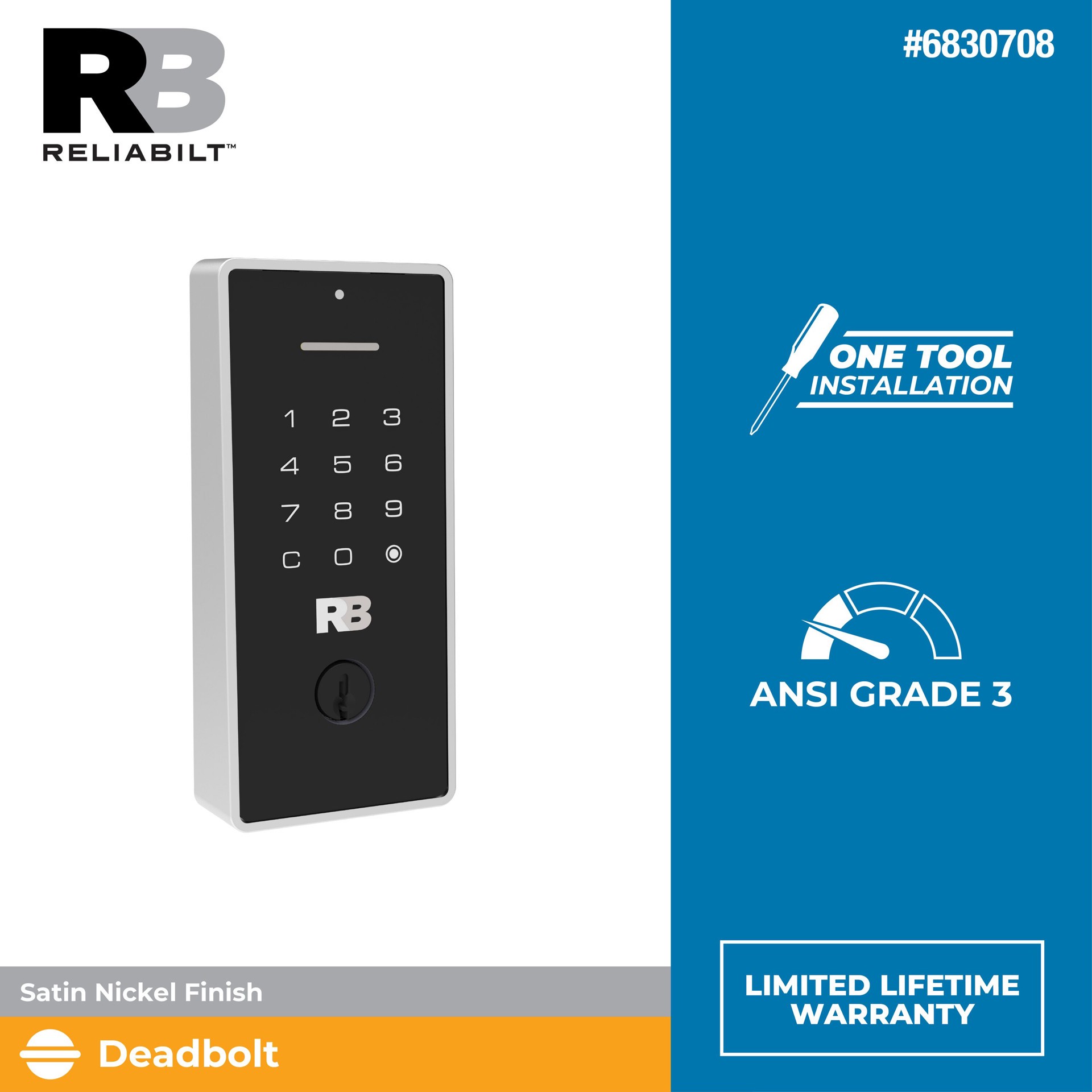 slide 2 of 5, RELIABILT Rollins Satin Nickel Keypad Electronic Deadbolt Lock, 1 ct