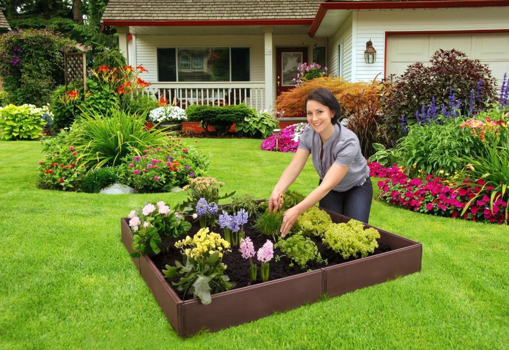 slide 3 of 6, EMSCO GROUP 8-cu ft 46-in W x 46-in L x 5.375-in H Brown Plastic Raised Garden Bed, 1 ct