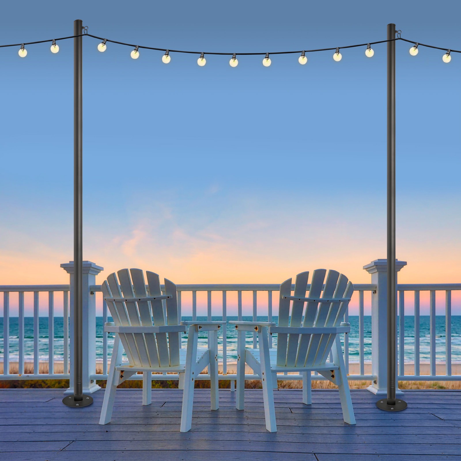 slide 5 of 6, Harbor Breeze 2 Pack of Premium 10' String Light Poles w/ 2 Deck and 2 Ground Mounts, 1 ct