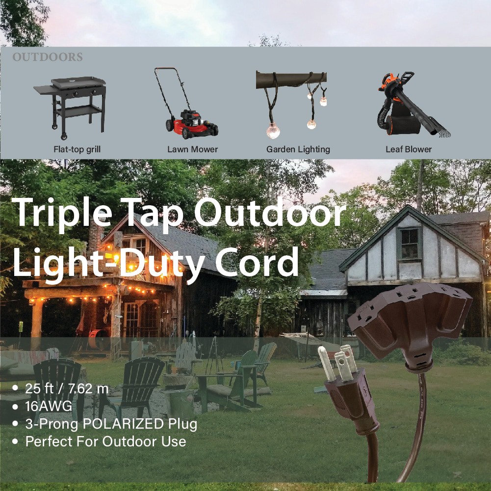 slide 4 of 4, Utilitech 25-ft 16 / 3 Light Duty 3 Prong Brown Indoor/Outdoor Extension Power Cord, 1 ct