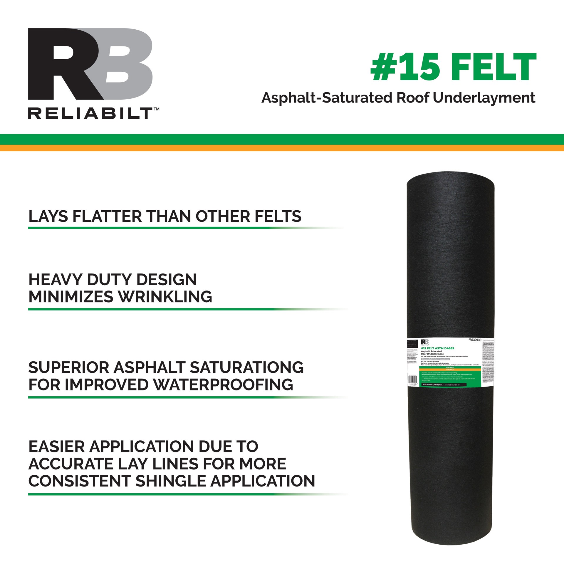 slide 2 of 5, RELIABILT 36-in x 144-ft 432-sq ft Felt Roof Underlayment, 1 ct