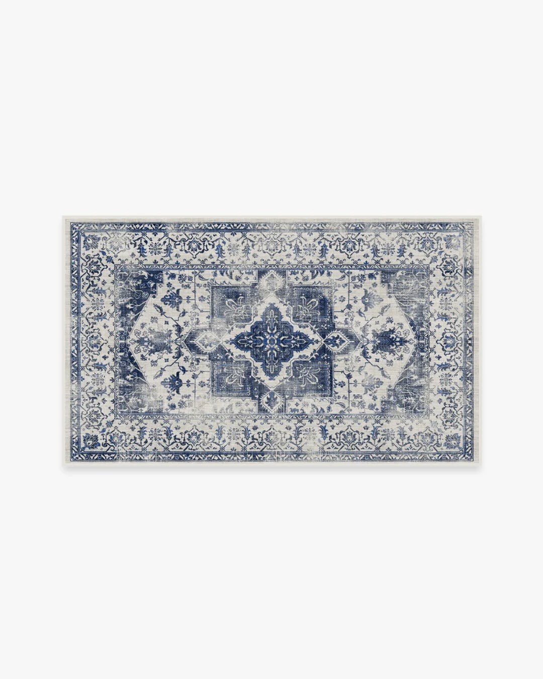 slide 2 of 6, Ruggable Kira 3 x 5 (ft) Flatweave Polyester Delft Blue Rectangular Indoor Distressed/Overdyed Persian Machine washable Pet Friendly Area rug, 1 ct